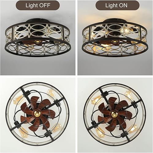 Miniatura 9 de Ventilador de techo enjaulado de 20 pulgadas con luz y control remoto, sin aspas, reversible de 6 velocidades con 4 bombillas y control remoto.