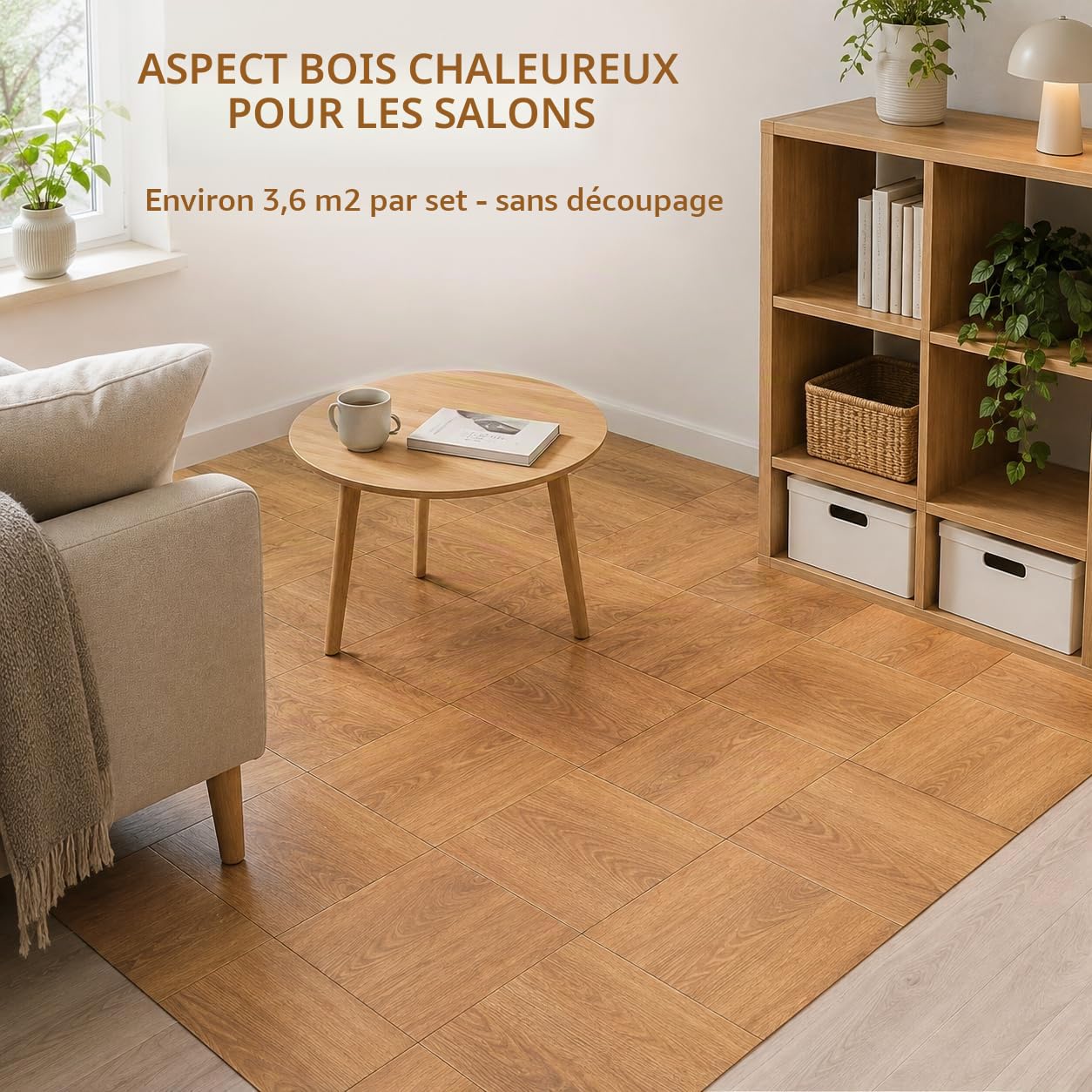 CYEER Lot de 40 Dalles PVC Adhésives Sol 30x30cm, Sol Vinyle Autocollant Effet Chêne Naturel, Revêtement de Sol Imperméable pour Cuisine, Salle de Bain et Salon, Rénovation DIY (3,6 m²)