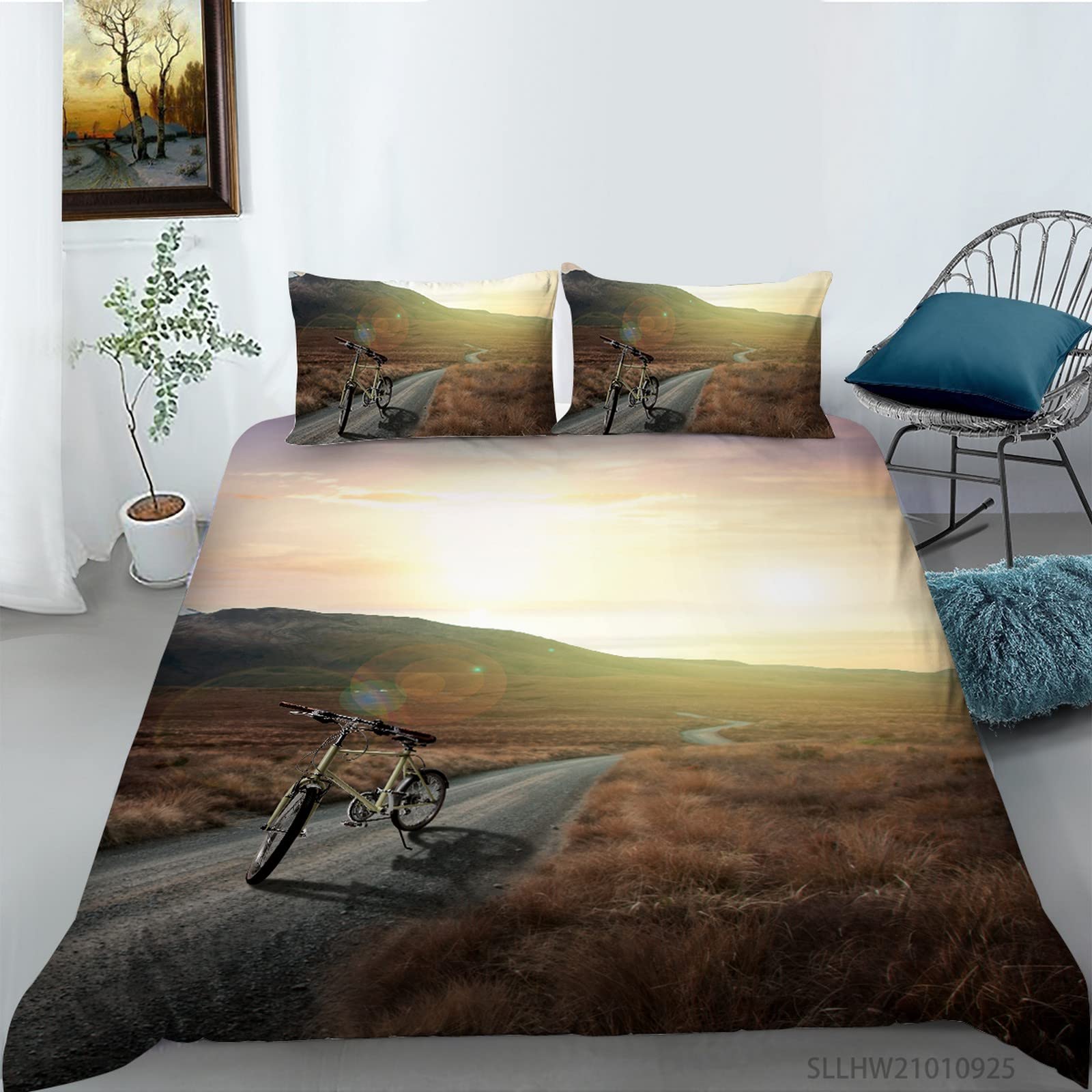 FIGONE Bettwäsche 200X200 cm Rennrad Bettwäsche 3 Teilig Microfaser Bettwaren Bettbezug 3D Mit Reißverschluss Und 2 Kissenbezügen Bettwasche Set