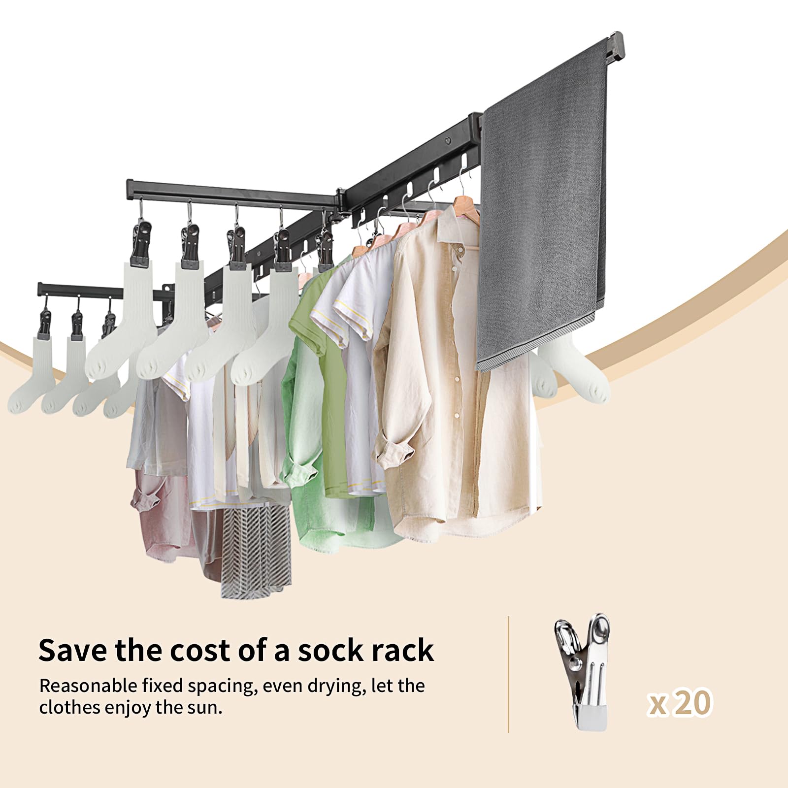 Séchoir à Linge Pliable Étendoir Mural Pliable Aluminium - Support Linge Balcon, Buanderie - Capacité 100 Kg - Installation Facile étendoir Rétractable Aluminium