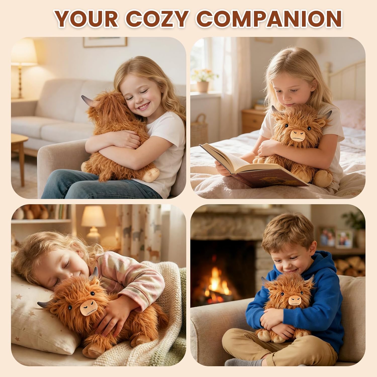 SuzziPals Heatable Coolable Weighted Highland Cow Stuffed Animal, Microwavable Stuffed Animals Peirod Heating Pad for Cramps, Cuddly Soft Plushies for Warmth & Companion, Highland Cow Gifts for Women