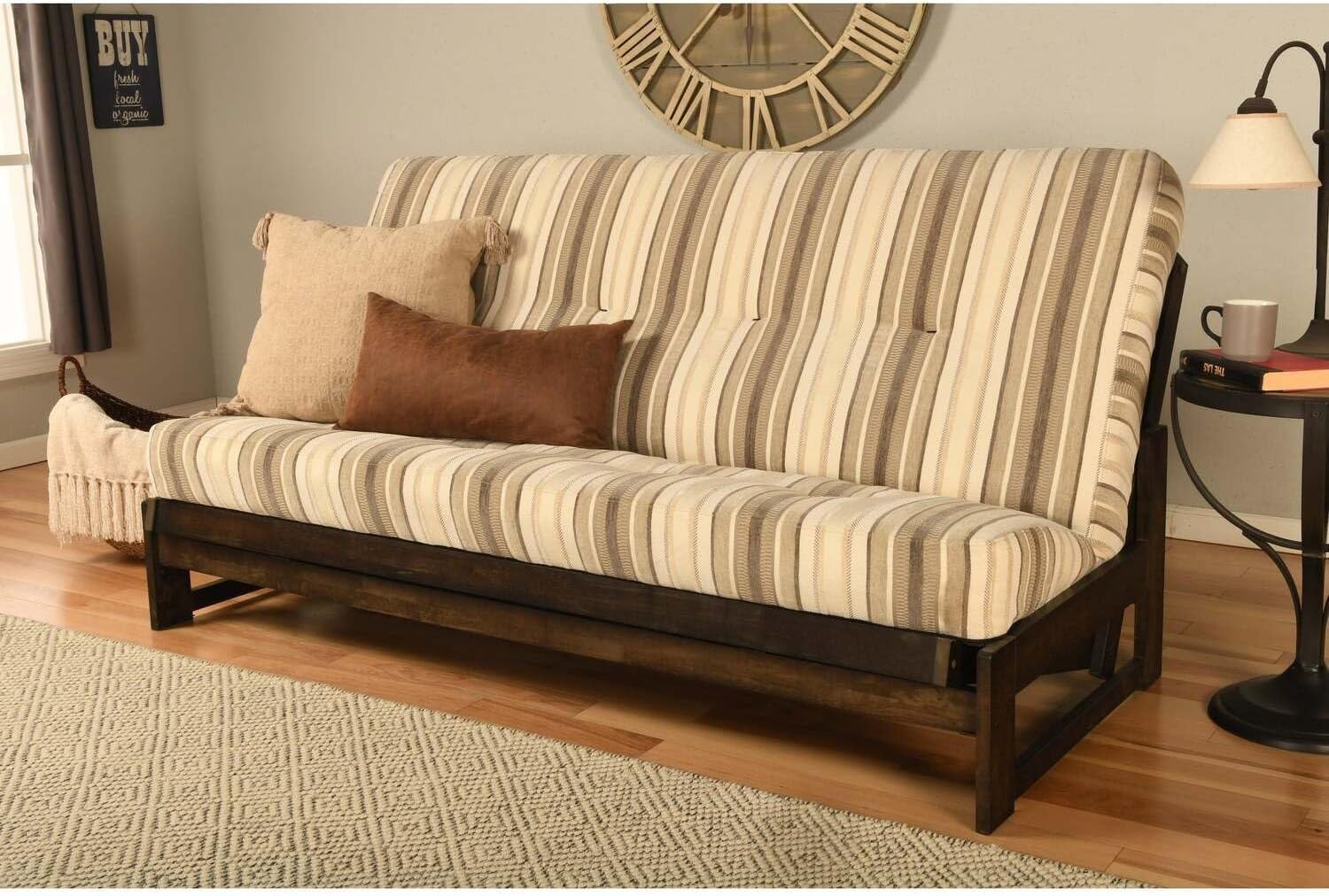 Maykoosh Full Size Futon Frame Set - Reclaimed Mocha Finish, Convertible Sofa Bed, Straight Arm Design