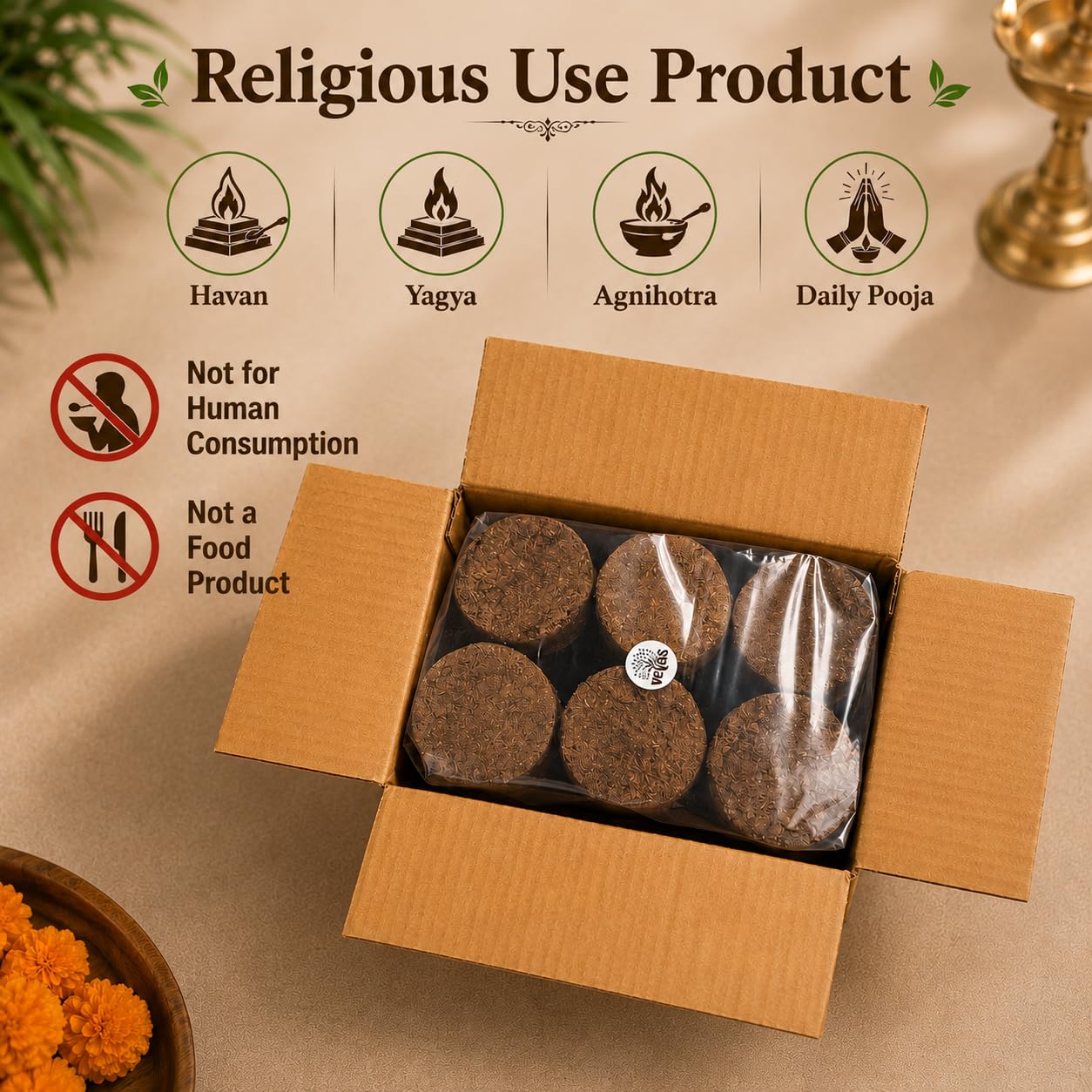 VETAS Cow Dung for Pooja,Gobar ke Upale,kande for Havan Puja(Pack of 30) 3