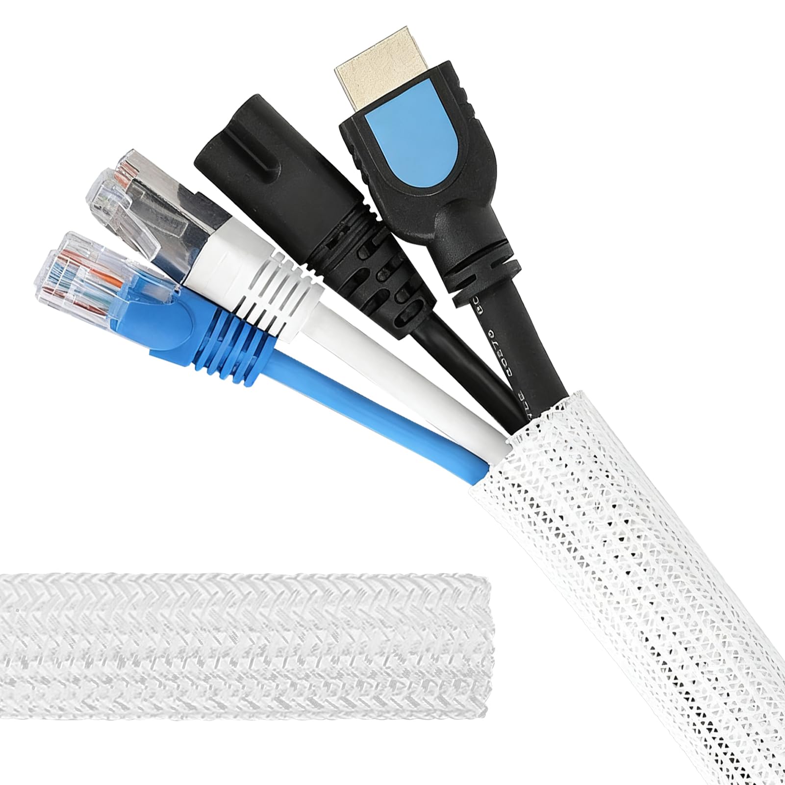 Cable Tidy Sleeve, 3m Self-Adhesive Cable Management Sleeve, Wire Protector and Organizer for PC TV Home Office (White)
