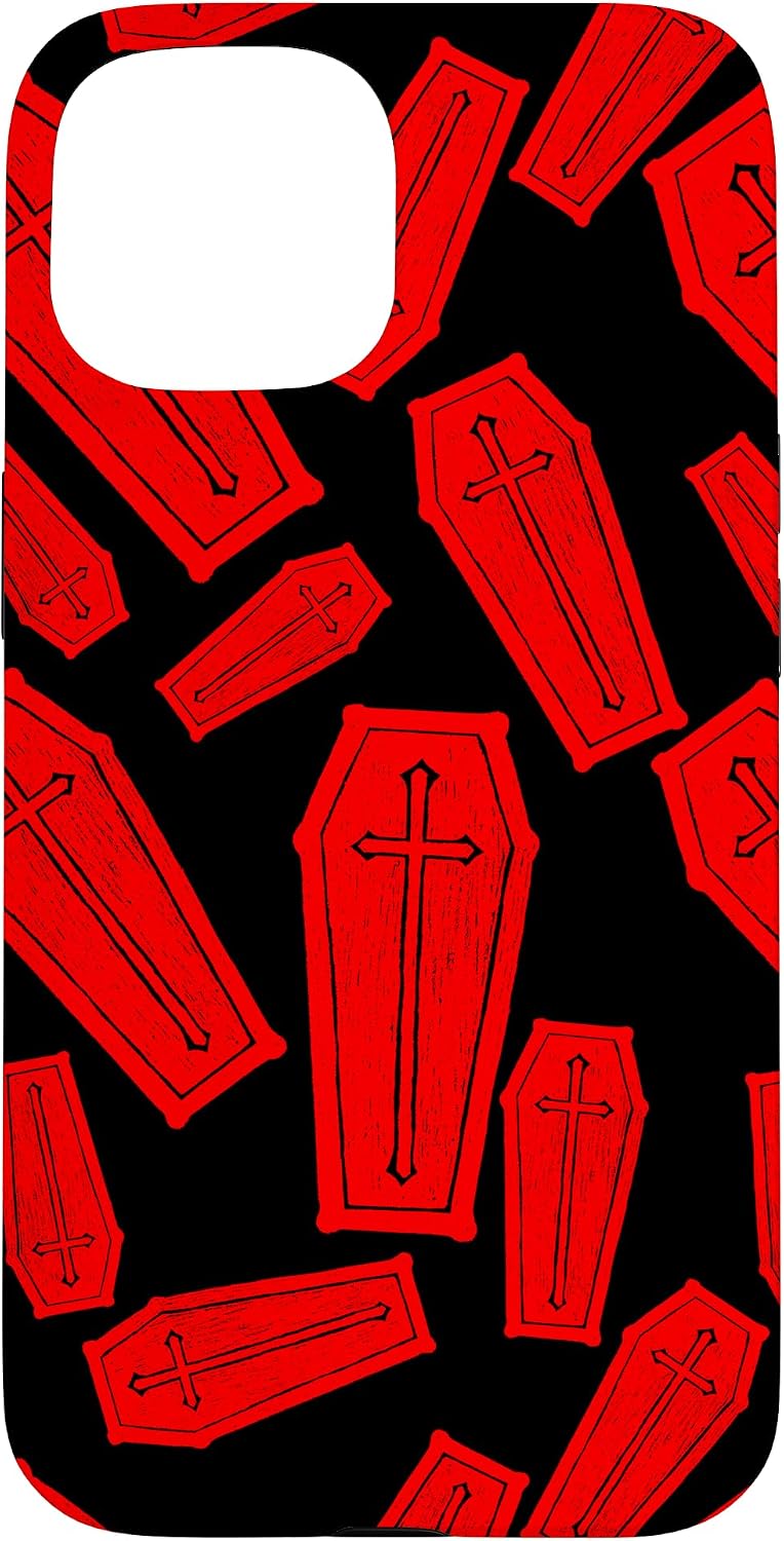 Gothic Coffin Print Goth Psychobilly Horror Fan Red Black Case for iPhone 16 Pro