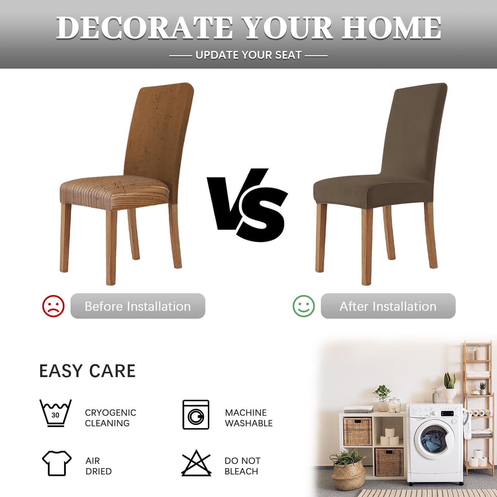 Housse de Chaise 6 Pièces in Velours Extensible,Housse Chaise Salle à Manger Universel Cuisine Salon Extrêmement Doux Confortable Anti-Griffures -Taupe
