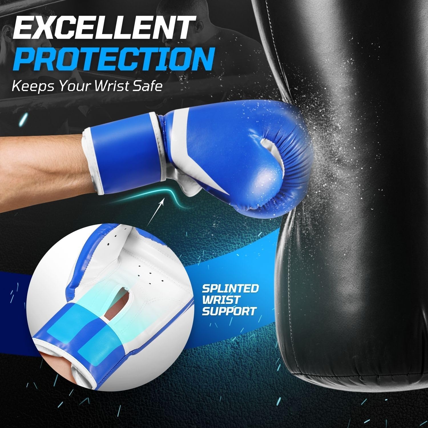 Flexzion Boxing Sparring Training Gloves Pro Muay Thai Kickboxing Heavy Bag Punching Mitts Wrist Wrap Full Contact Combat Sport Protective Hand Gear Martial Art Supply for Women & Teens, 10Oz