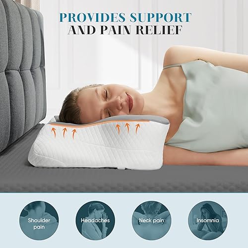 Miniatura 4 de NEWBULIG Almohada cervical para dormir  Almohada ergonómica para aliviar el dolor de cuello con espuma viscoelástica refrescante, soporte ortopédico