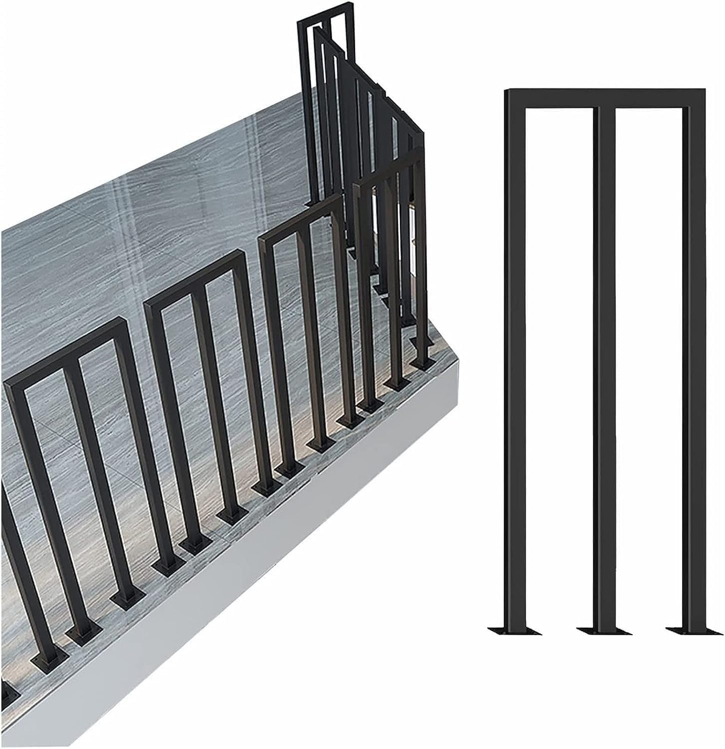 Fkxsxaz Girls Black Stair Railing Balusters Handrail M-Shaped Stairs For Indoor And Outdoor, Industrial Iron Square Guardrail Wood Concrete Steps, Complete Kit,-110Cm/43.3 In