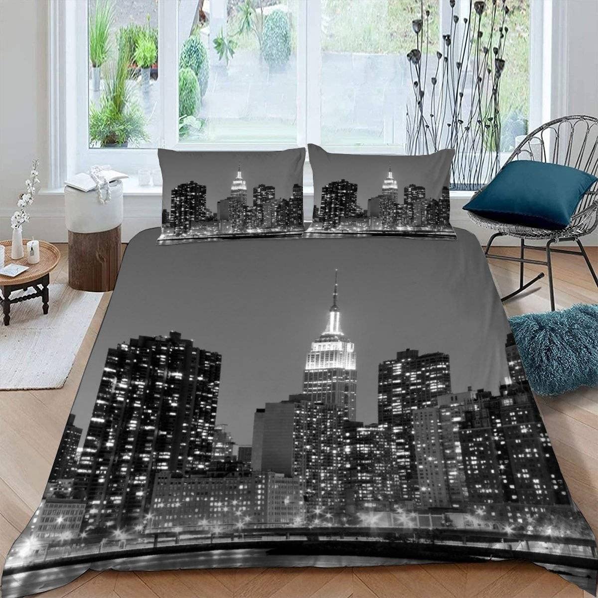 LUORU King Duvet Cover New York 220x230 cm 3D Print Modern City View Bedding Set with Zipper Closure Ultra Soft Microfiber Kids Boys Girls Teens Comforter Quilt Cover with 2 Pillowcase 50x75