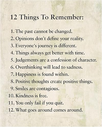 AMERICAN LUXURY GIFTS 12 Things To Remember - Inspirational Wall Decor 8x10 Unframed (Walnut), Modern Typographic Motivational Print for Living