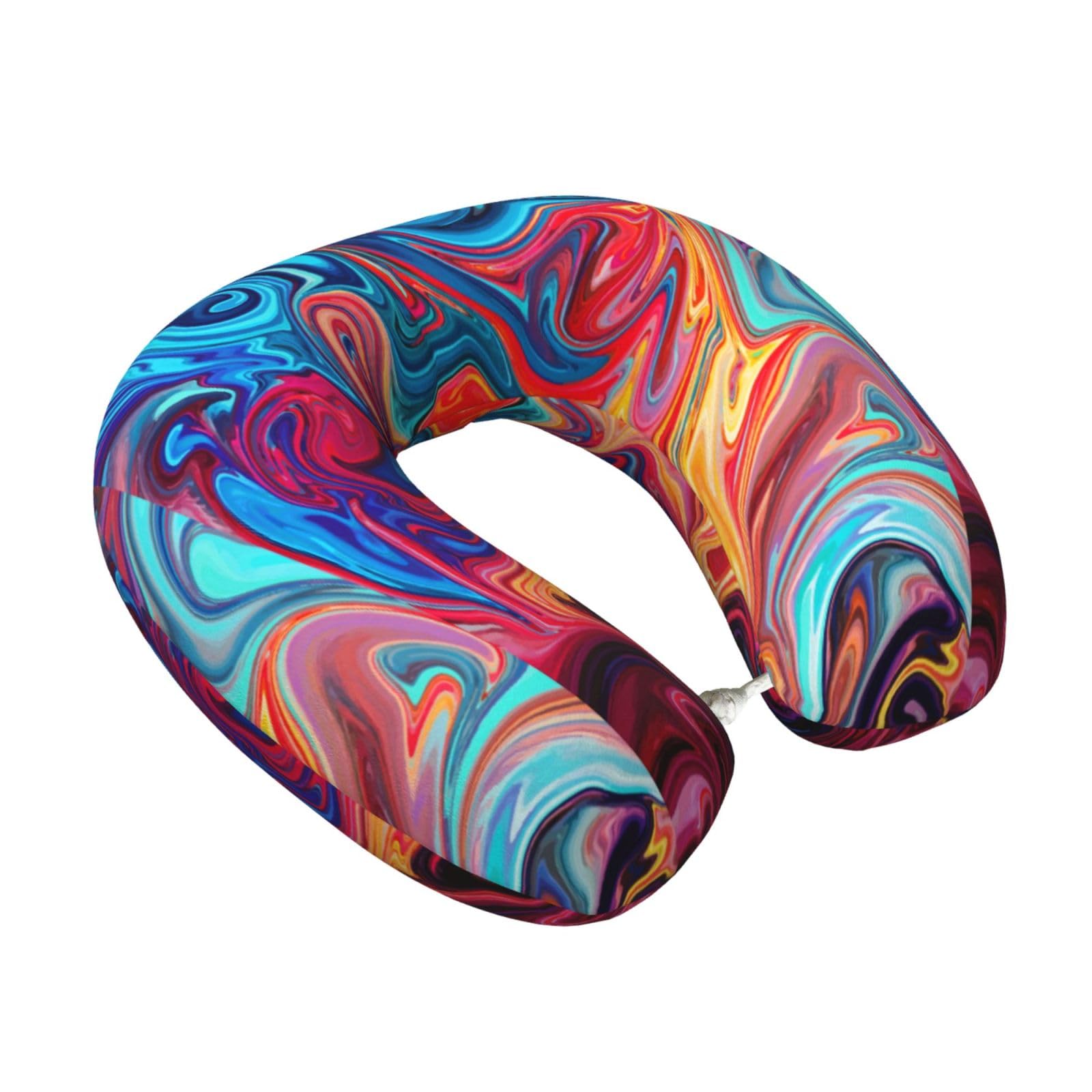 LKYMOH Colorful Marble Paint, Travel Neck Pillow U-Shaped Memory Neck Support Soft Comfortable With Washable Cover For Airplane Car Traveling and Office