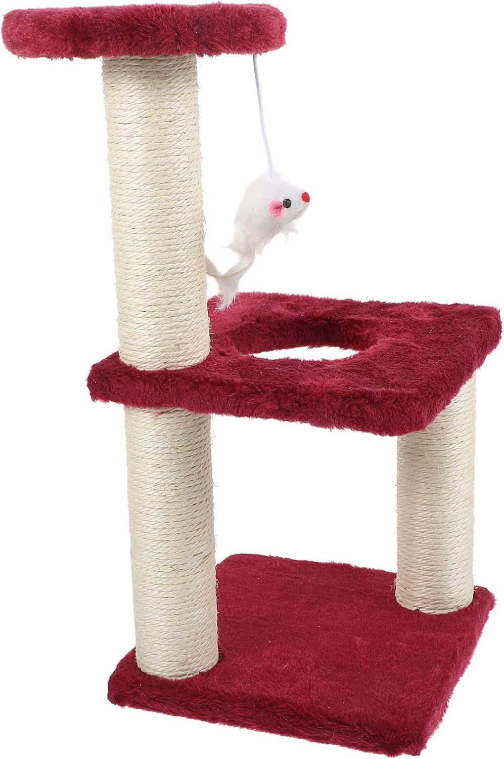 Multi-Layer Cat Scratching Post with Sisal Rope Wear-Resistant Vertical Scratcher Comfortable Kitten Climbing Tower for Indoor Cats, Burgundy