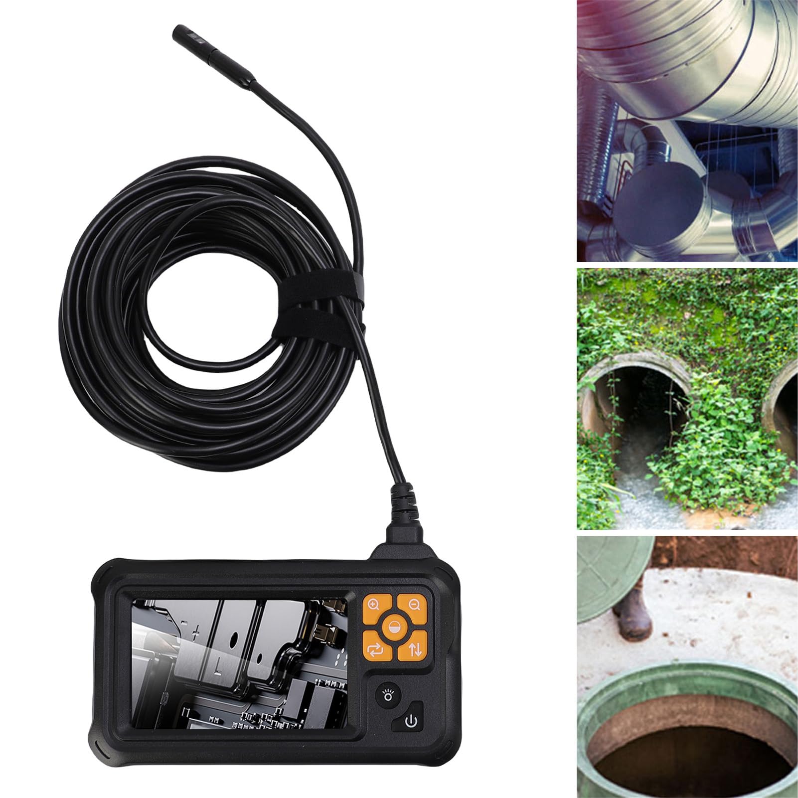 Eujgoov Przemysłowy Borescope, Kamera Inspekcyjna Endoskopu z 4,3 Cali Podwójny Obiektyw LCD 8 Mm 1080p HD IP67 8 Regulowane Diody LED do Kontroli ścieków Odpływowych Rury (5M / 16,4 stopy)