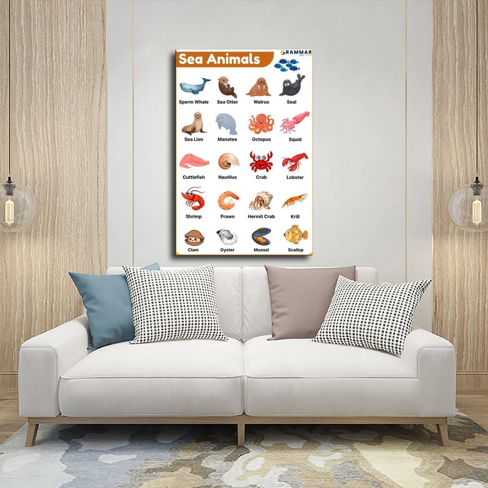 Póster en lienzo con texto en inglés "Conocimiento de la enciclopedia de animales marinos" (3) para decoración de dormitorio, paisaje, oficina, habitación, regalo, 40 x 60 cm
