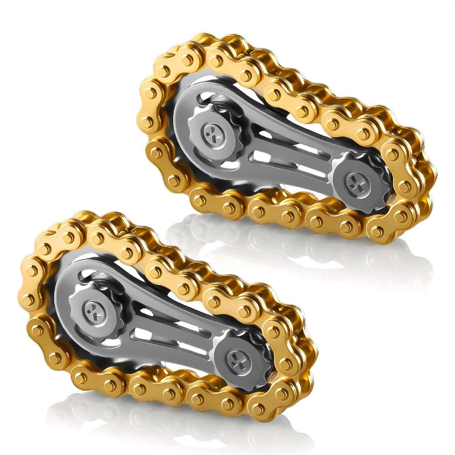 Wellrun 2pcs Metal Fidget Chain Bike Gears,Sensory Toys for Adults,Single Finger Smooth Fast Bearings Bike Chain Gears,Kinetic Hand Roller Sensory Gadget for Relieve Stress,Anxiety,Party Favors