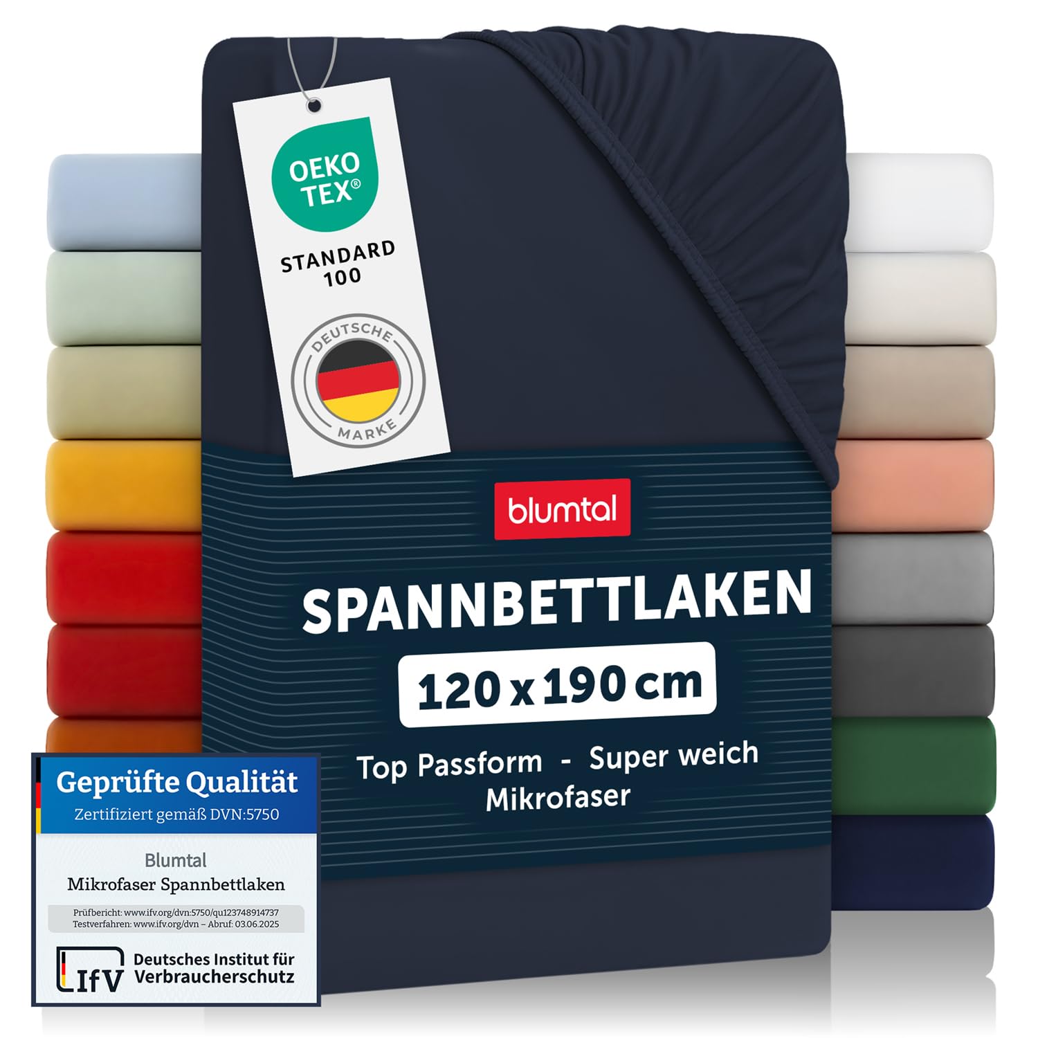 Blumtal® Spannbettlaken 120x190 cm - Bettlaken 120x190 Spannbettlaken aus Microfaser - Spannbetttuch 120x190 cm - Spannleintuch 120x190 - Leintuch 120x190 - Bettbezug 120x190 - Dark Ocean Blue - Blau