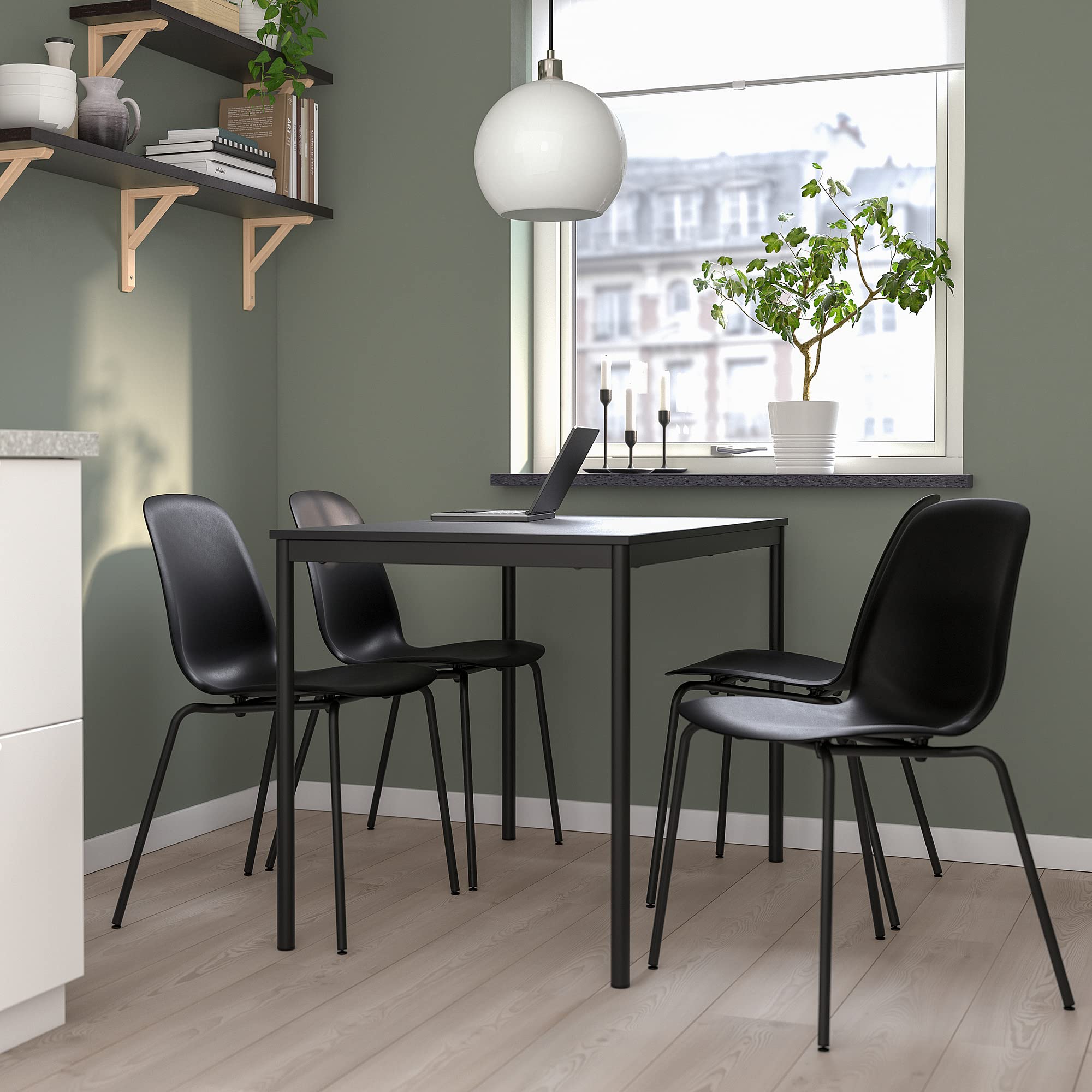 IKEA LIDÅS/SANDSBERG table and 4 chairs, 110 x 67 cm, black/black