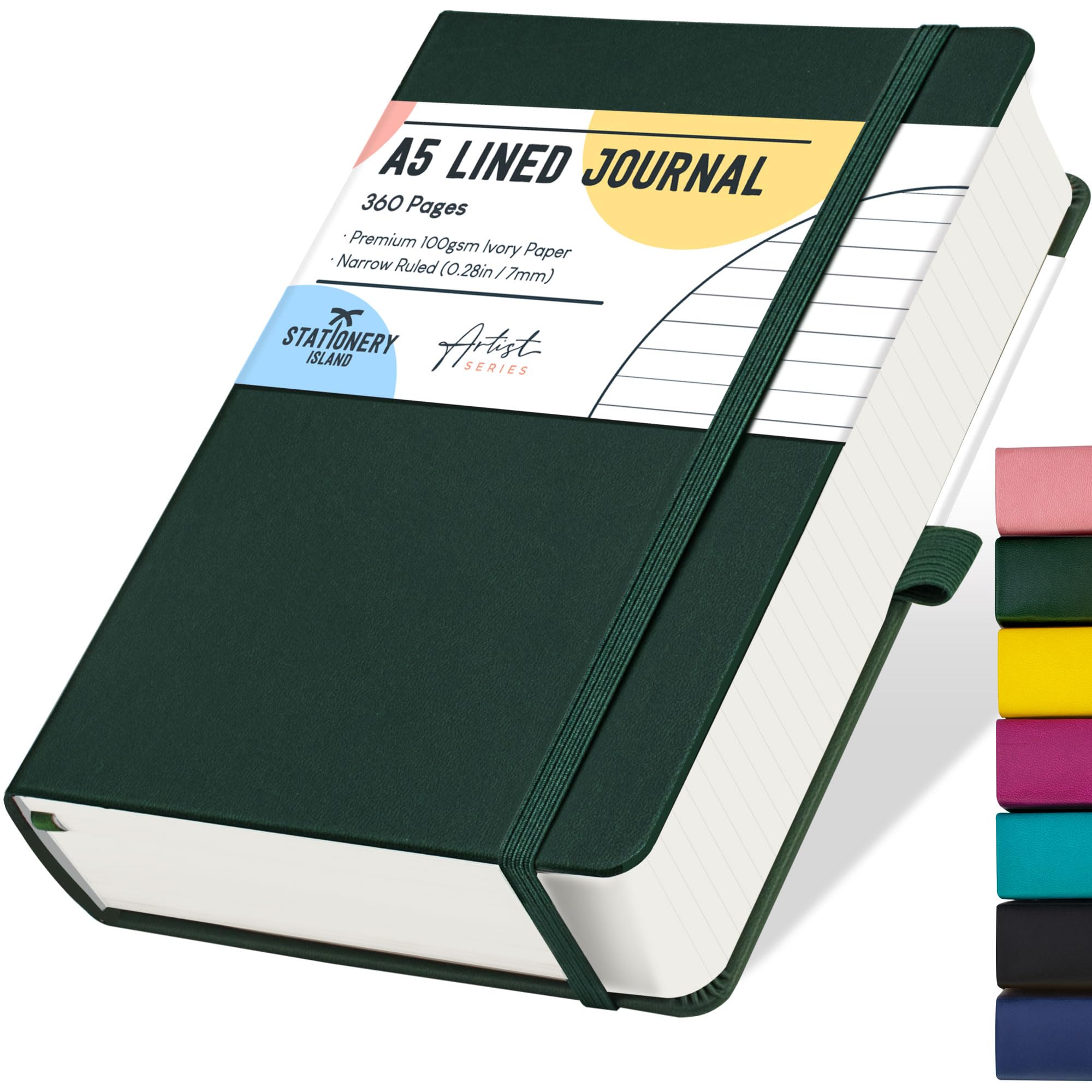 STATIONERY ISLAND Notatnik w linie A5, notatnik o grubości 360 stron, dziennik w linie, twarda okładka, 100 g/m², do pisania, pracy, nauki, pamiętnika