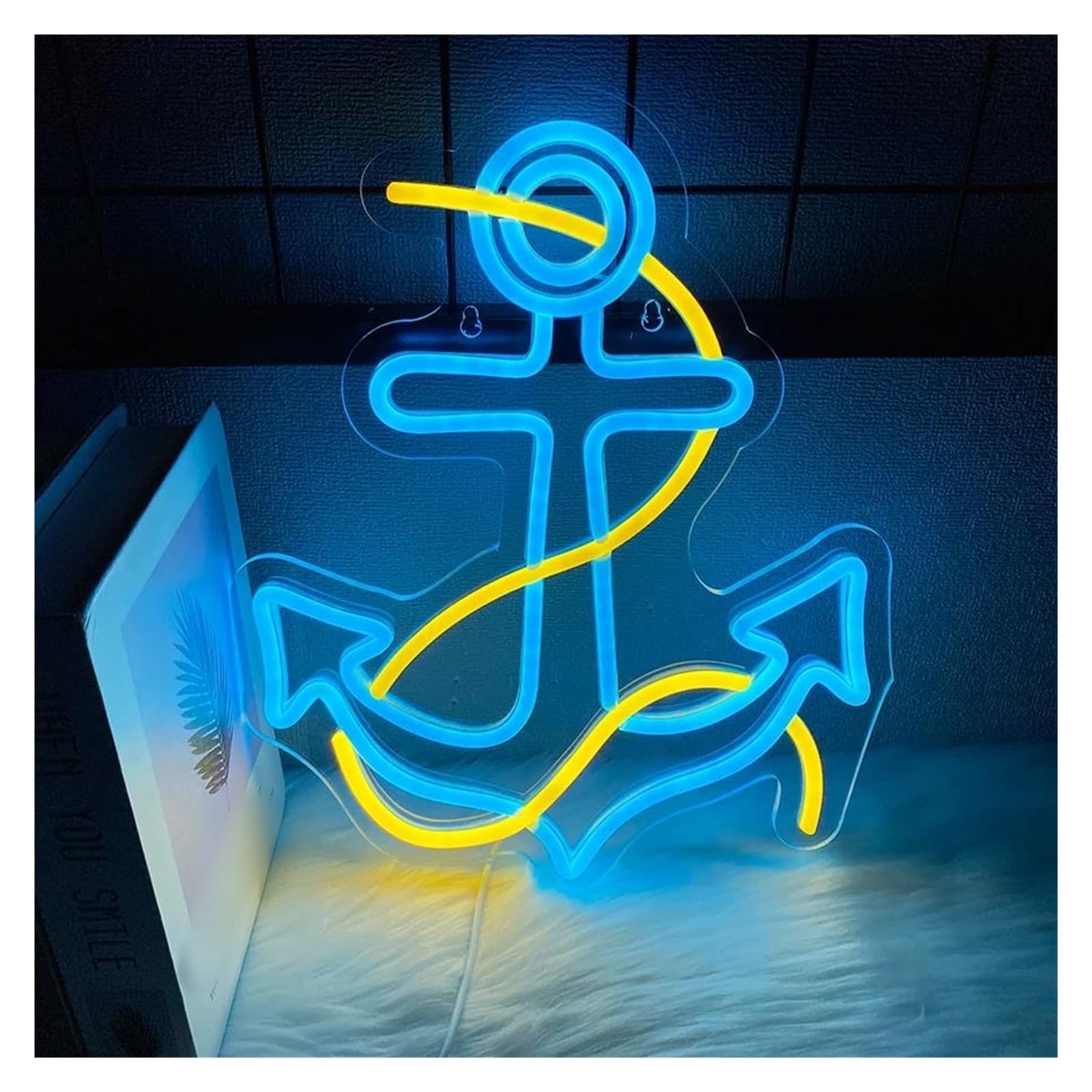 SHOUXI Sign Lamp Anchor Neon Lights, Blue Anchor Signs, for Artistic Decor of Beer Bars, Clubs, Offices, Hotels and Men Caves 28.5cmх35cm
