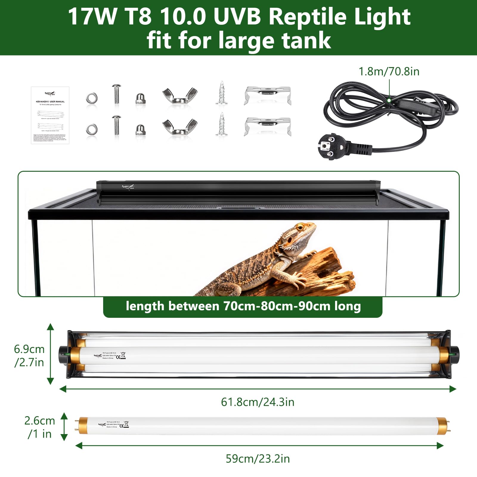 T8 Lampada UVB 10.0 fluorescente per terrario desert rettili 17W 24"/61cm | uvb light reptile kit di lampade per rettili T8 UVB 30% UVA+10% UVB T8 UVB Kit per tartarughe barbute serpenti lucertole