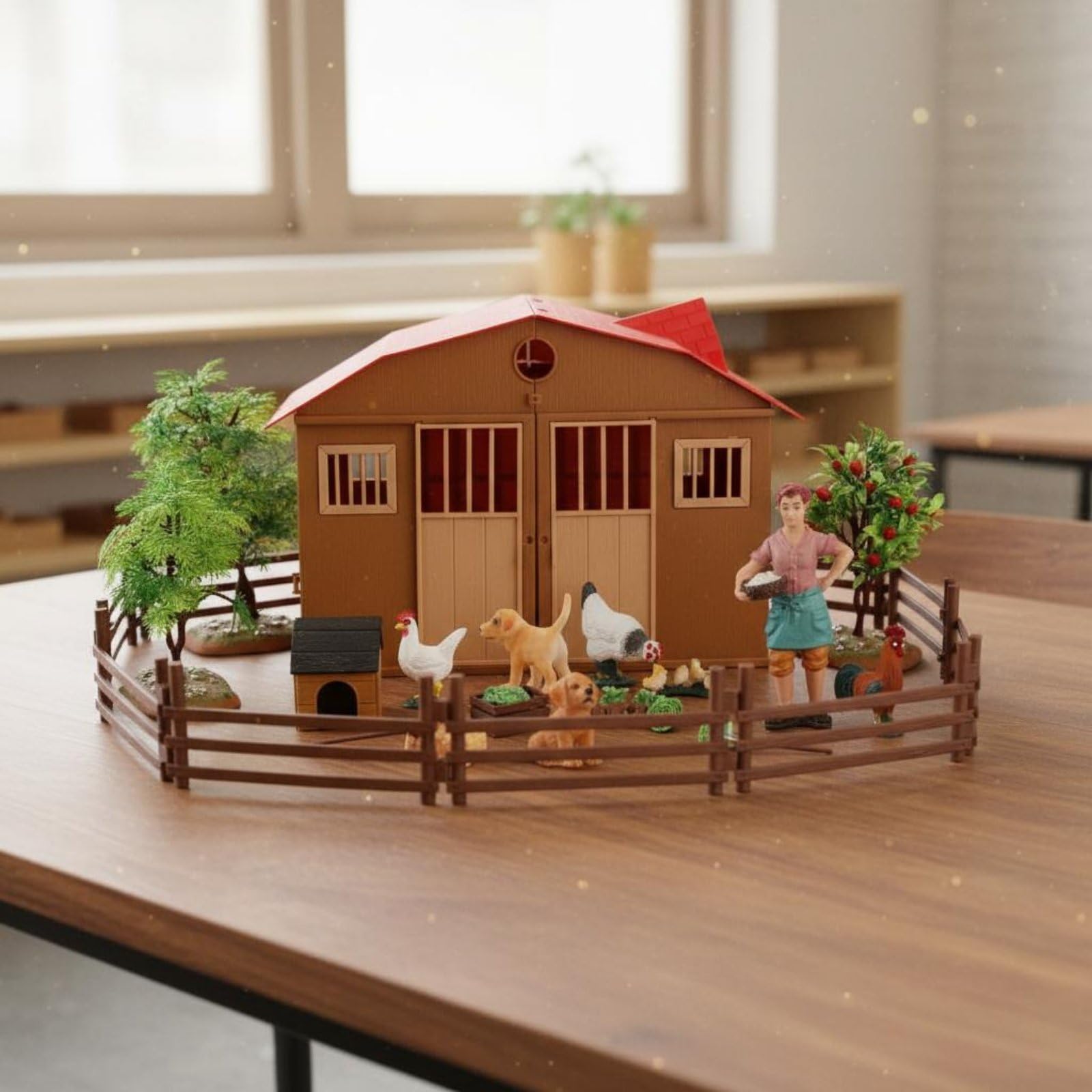 Bauernhof Spielset Bauernhofdiorama Tierfiguren Bauernhofscheune Zäune mit PVC Material für Lernspiel Rollenspiel Fantasiegeschichten Klassenzimmerdekoration Hobbylandschaft Geeignet