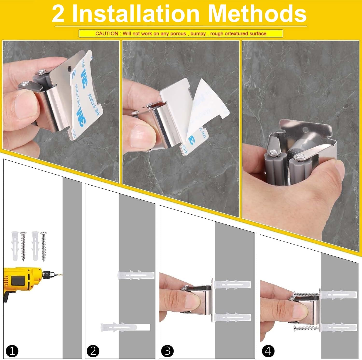 KAHEIGN 12 Pezzi Porta Scope in Acciaio Inox, Supporto per Mocio da Parete Gancio per Utensili Resistente con Ingranaggio in Silicone Antiscivolo per Cucina Bagno Armadio Giardino Garage