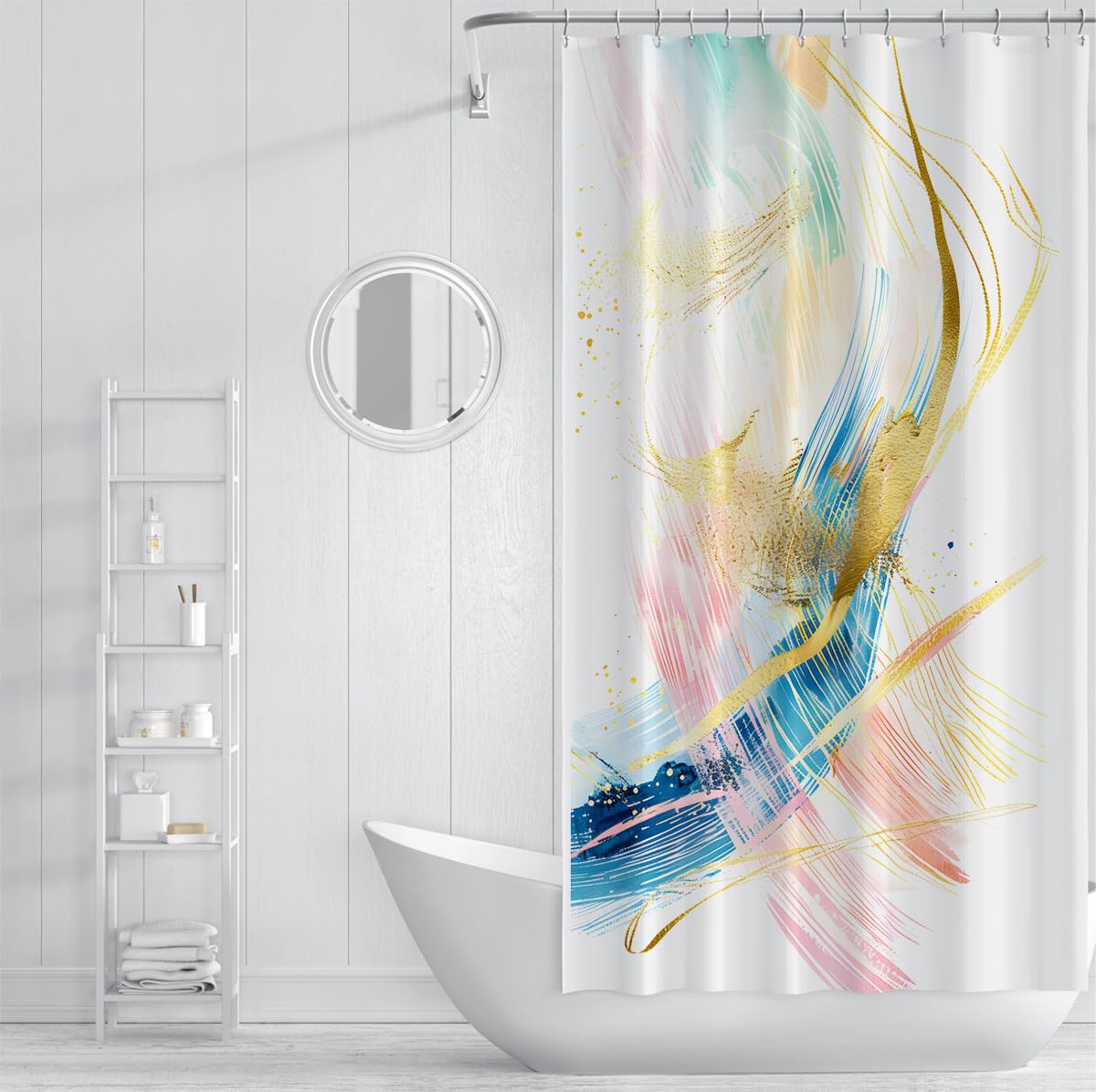 Rideau de Douche déco Salle de Bain marbre Clair W120xL200 cm