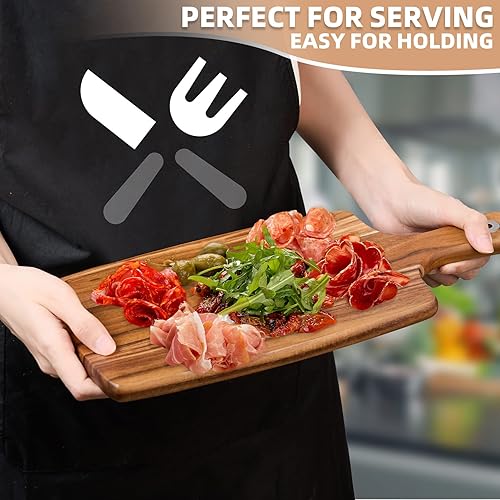 Miniatura 6 de AMPSEVEN Tabla de cortar de madera de acacia con asa tabla de cortar de madera tablas de embutidos para carne pan de frutas queso tablas decorativas