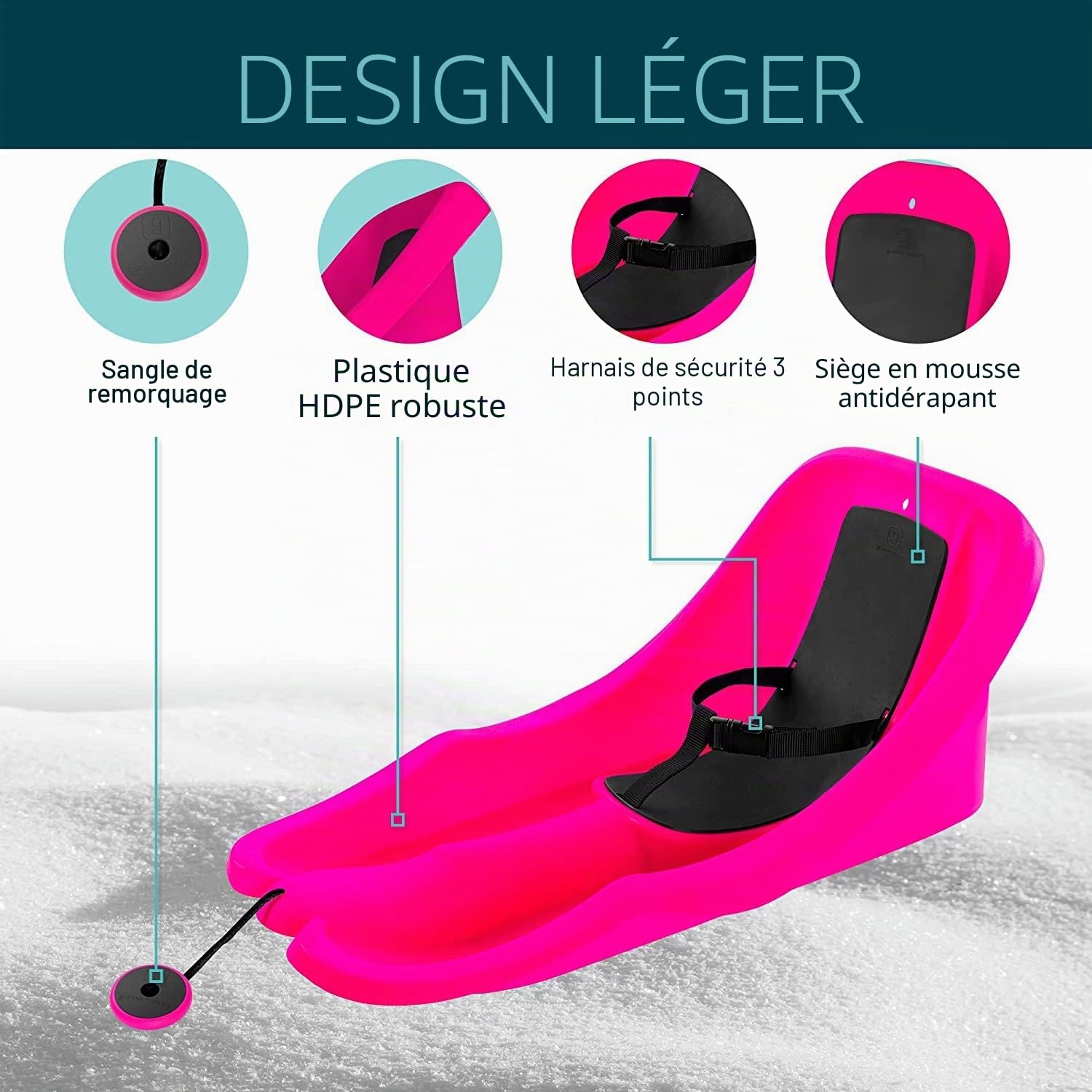 Gizmo Riders Luge pour bébé de 6 mois à 3 ans avec ceinture de sécurité - Luge Bob en plastique de qualité supérieure - Rose