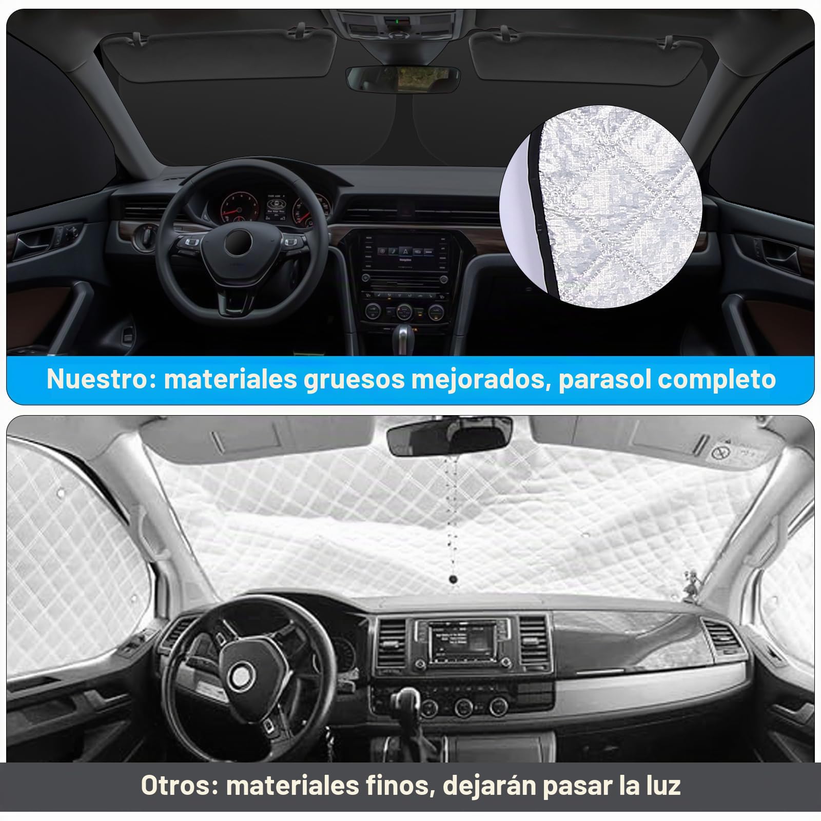 ZATOOTO Parasol para Parabrisas de Coche Apto para VW T5 T6, 3 Alfombrillas térmicas para Cabina del Conductor, Parasol para Parabrisas Delantero, oscurecimiento Interior, protección UV, Plegable