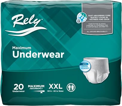 Rely Maximum Protective Underwear, Disposable, Maximum Absorbency, XXLarge 68" - 80", 20 Count