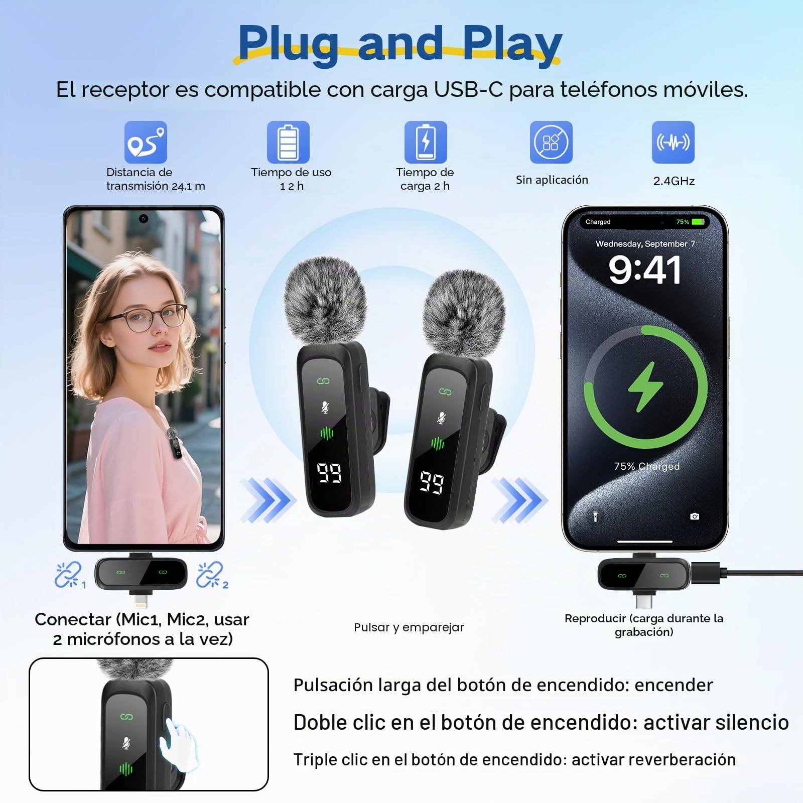 Kit de inicio para iPhone/Android, trípode de teléfono móvil de 180 cm con 2 micrófonos llenos e inalámbricos, kit de inicio de palo selfie para Tiktok/YouTube