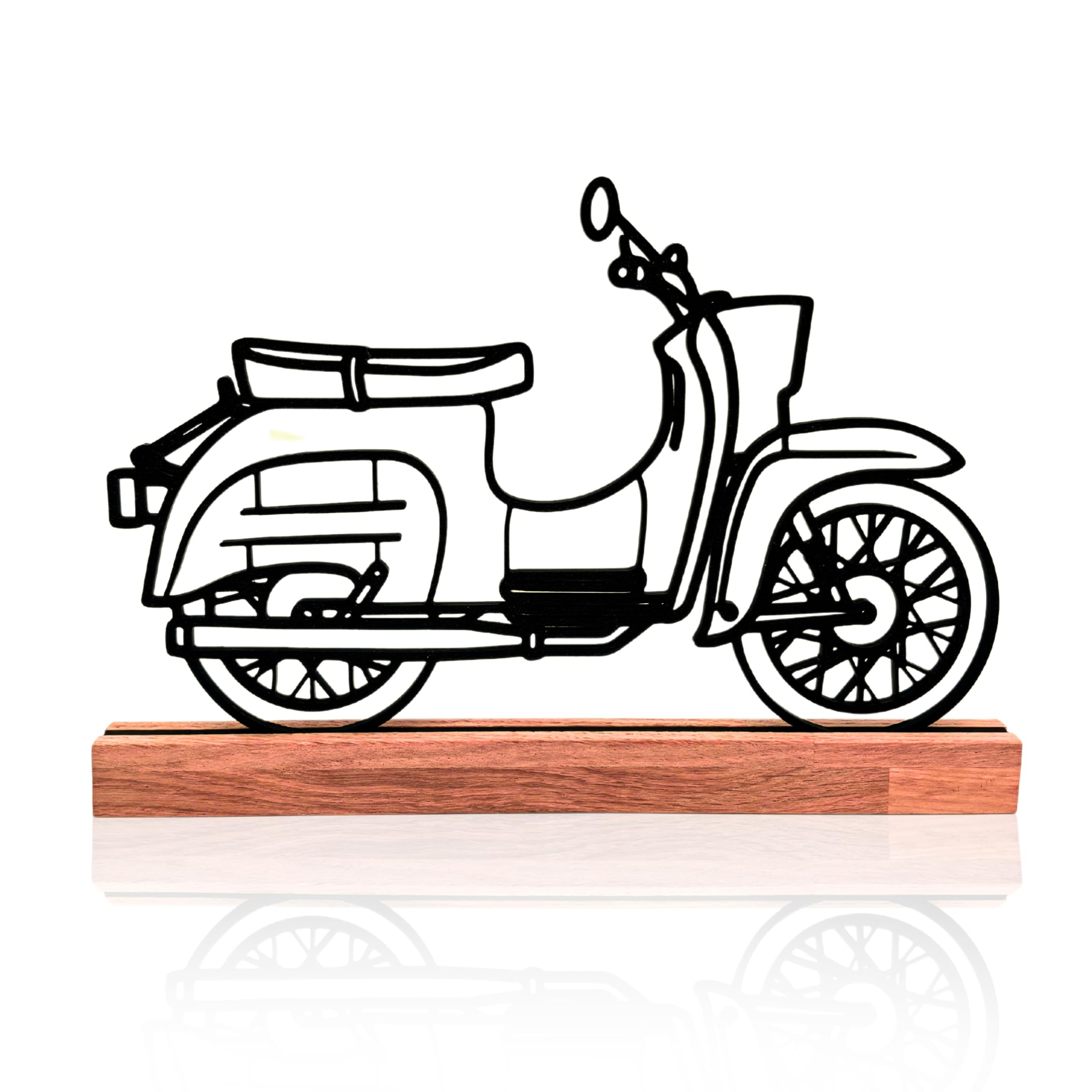 Deko-Aufsteller Simson Schwalbe – Handmade in Germany – Motorrad-Motiv aus 3D-Druck & Eichenholz-Sockel – Vintage Geschenkidee – Retro Deko für Wohnzimmer, Büro & Werkstatt (Simson Schwalbe)