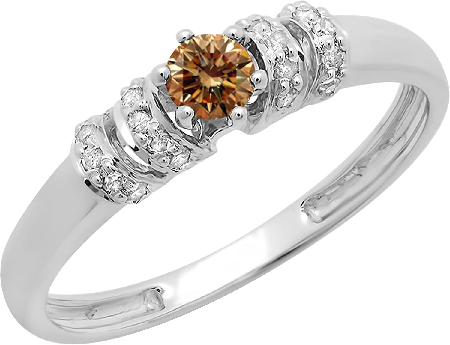 Dazzlingrock Collection Women Unique Side Stone Style Bridal Engagement Ring, Available in Various Round Gemstones, Natural Diamonds & 10K/14K/18K Real Solid Gold