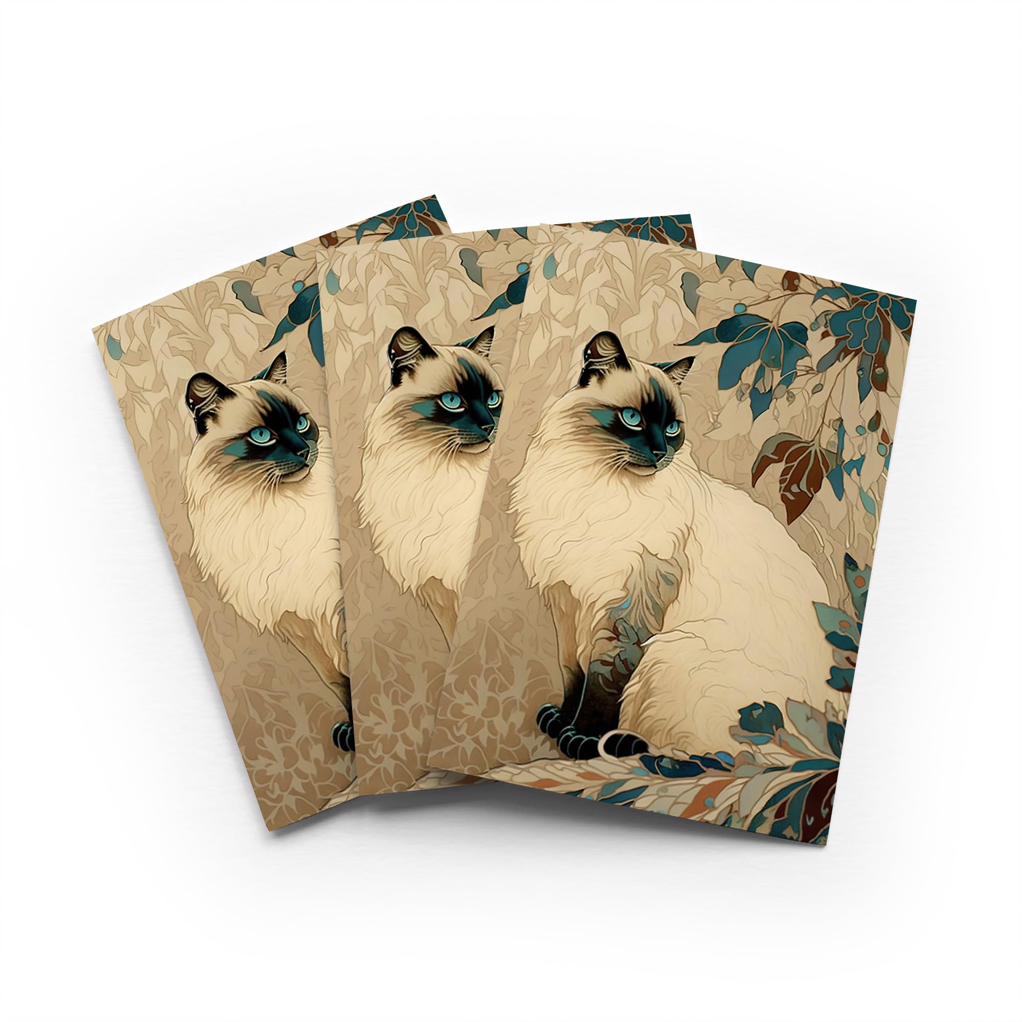 Blue Point Ragdoll Cat Greeting Card Art Nouveau Floral Any Occasion Set of 3 Blank Inside 5x7 Inch 13x18 cm