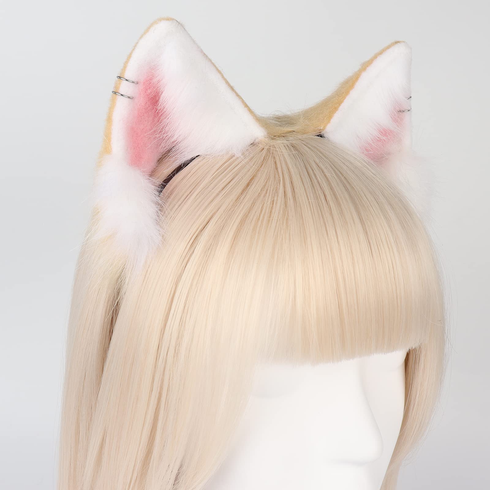 QinRuan Animal Cosplay Costume Accessories Furry Faux Fur Cat Ears Headband and Fox Tail Set Halloween Accessory