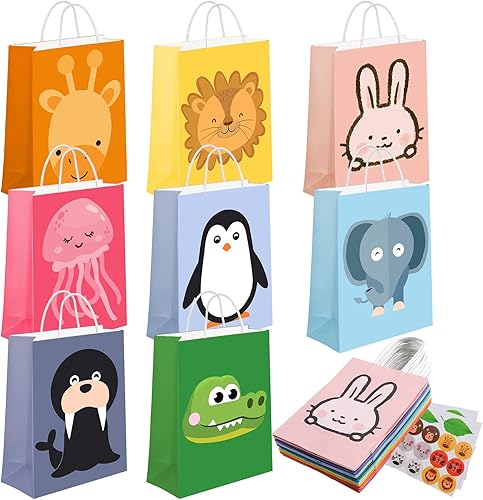 Paquete de 24 bolsas de recuerdos de fiesta de animales, bolsas de regalos para niños para fiesta de cumpleaños, bolsas de regalo de animales