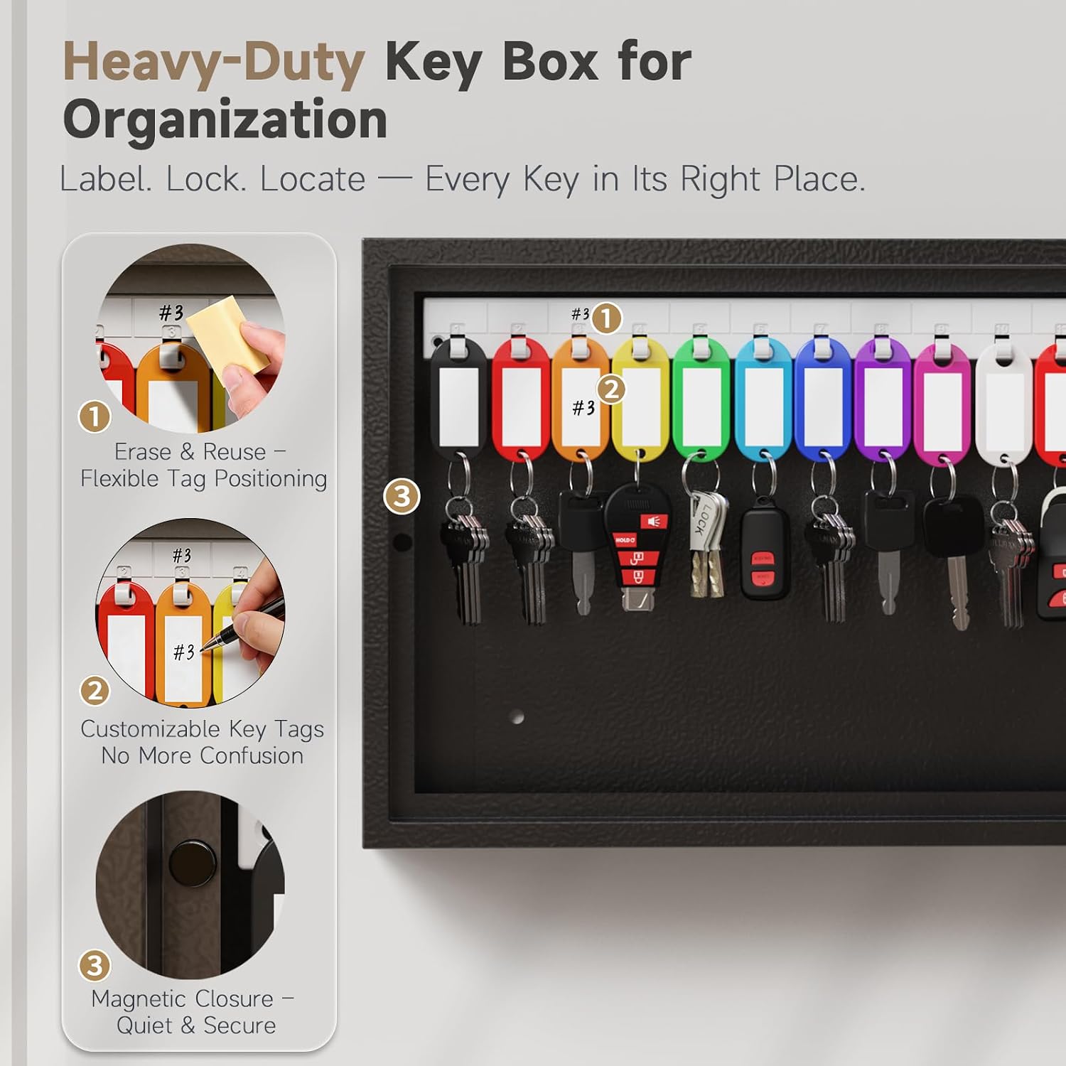 WeHere 30-Key Key Lock Box Wall Mount, Key Cabinet with Key Management System, Bluetooth App, One-Time Code & Remote (via Gateway) Unlock, Steel Key Storage Box for Office, School