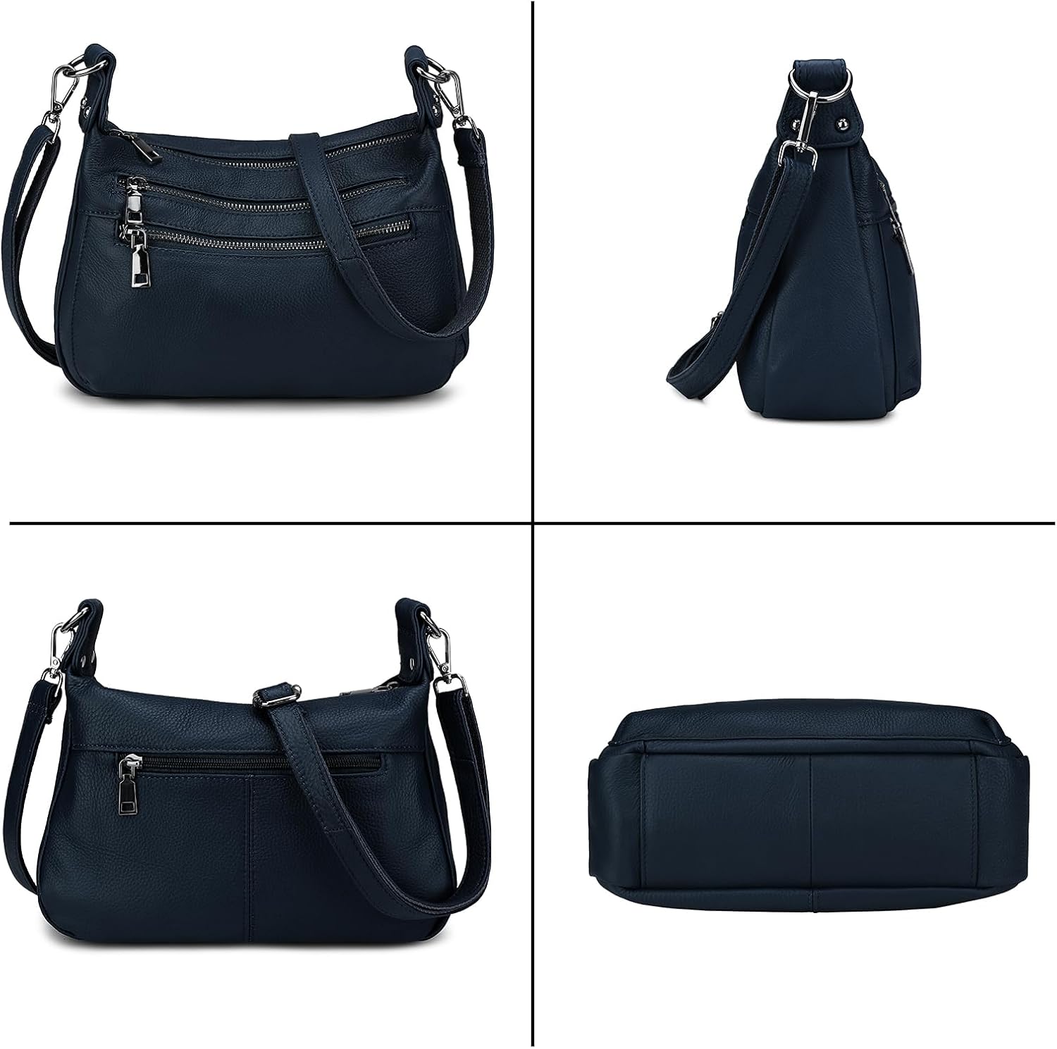 YALUXE Genuine Leather Shoulder Bag Handbag Purse with Multiple Zip Pockets for Women - Image 5