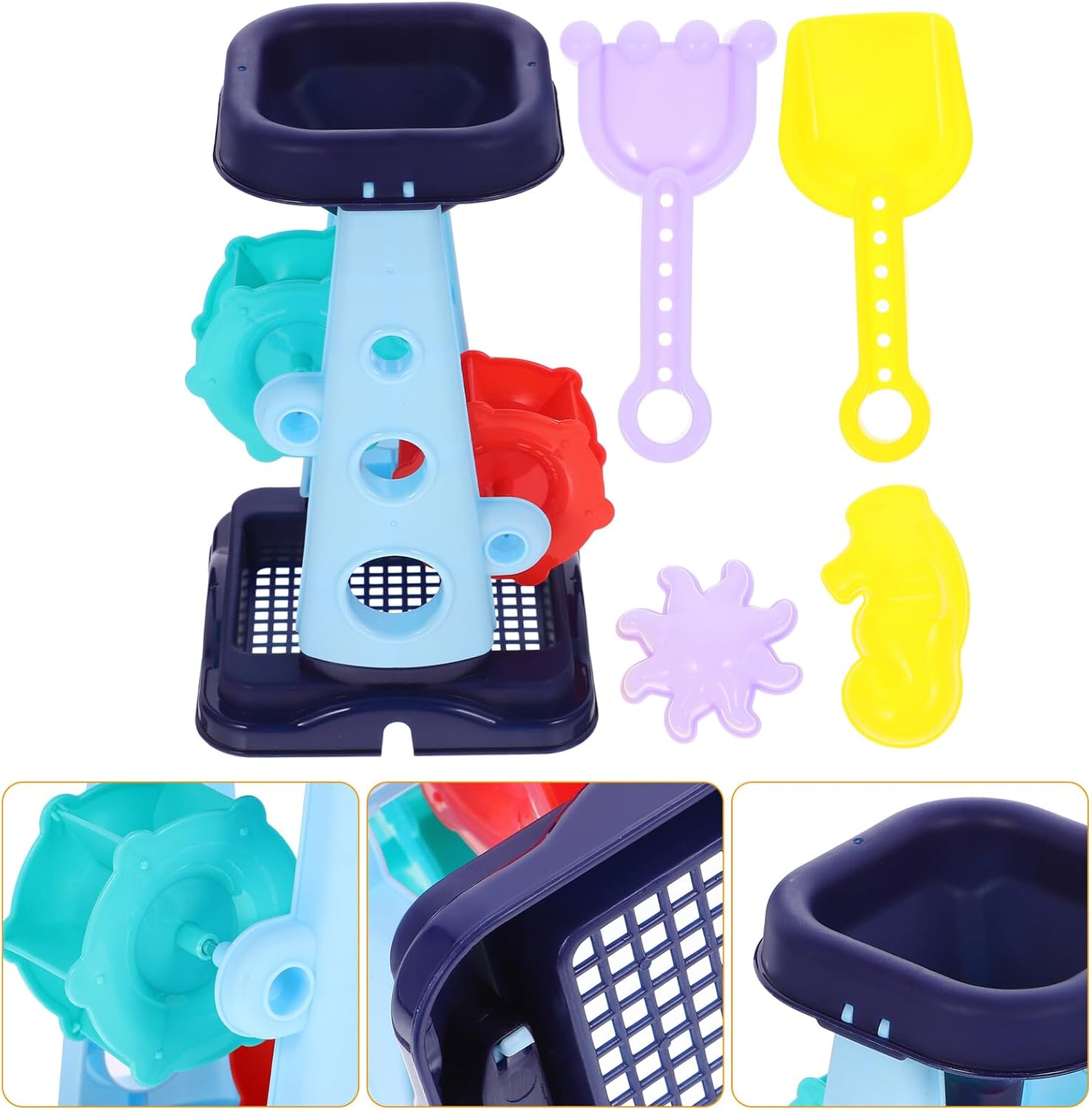 SUPVOX 5pcs Blue Interactive Sand Trolley with Hourglass Shovel Rake Bucket for Outdoor Beach Play Promotes Creativity and Social Skills