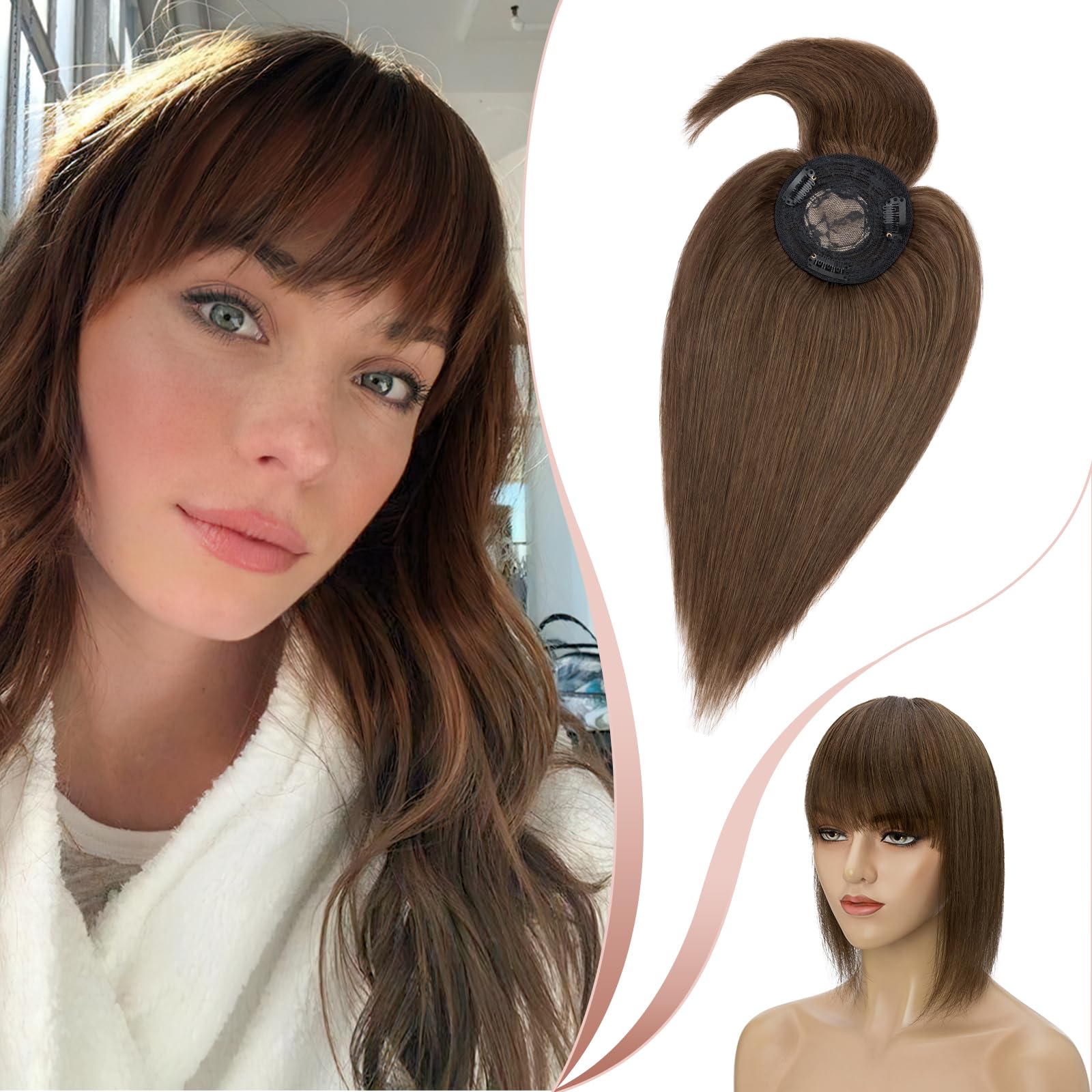 Elailite Hair Toppers for Thinning Hair Women Real Hair with Bangs