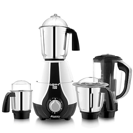Gemini New Impression Model TIAA 750-Watts Mixer Grinder with 3 Stainless Steel Jars and 1 ABS Juicer Jar 4R(Dry Jar, Chutney Jar, Liquid, Juicer Jar) White-Black