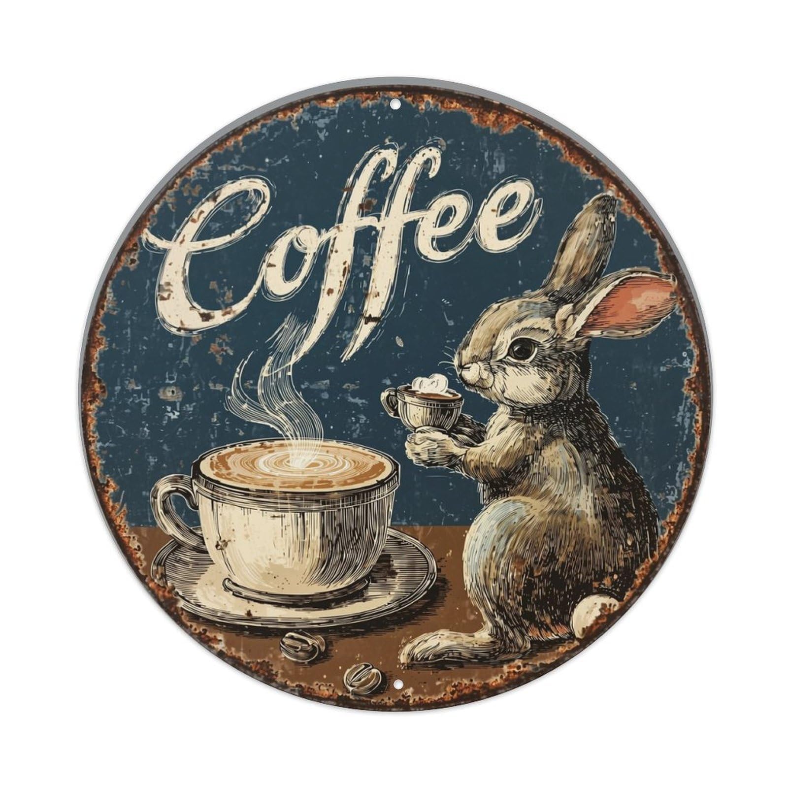 Coffee Rabbit Cup Steam Vintage Tin Sign Metal Poster Vintage Metal Signs for Home Man Cave Bar Cafe Kitchen laundry room Wall Decorations Gift 8x8Inch