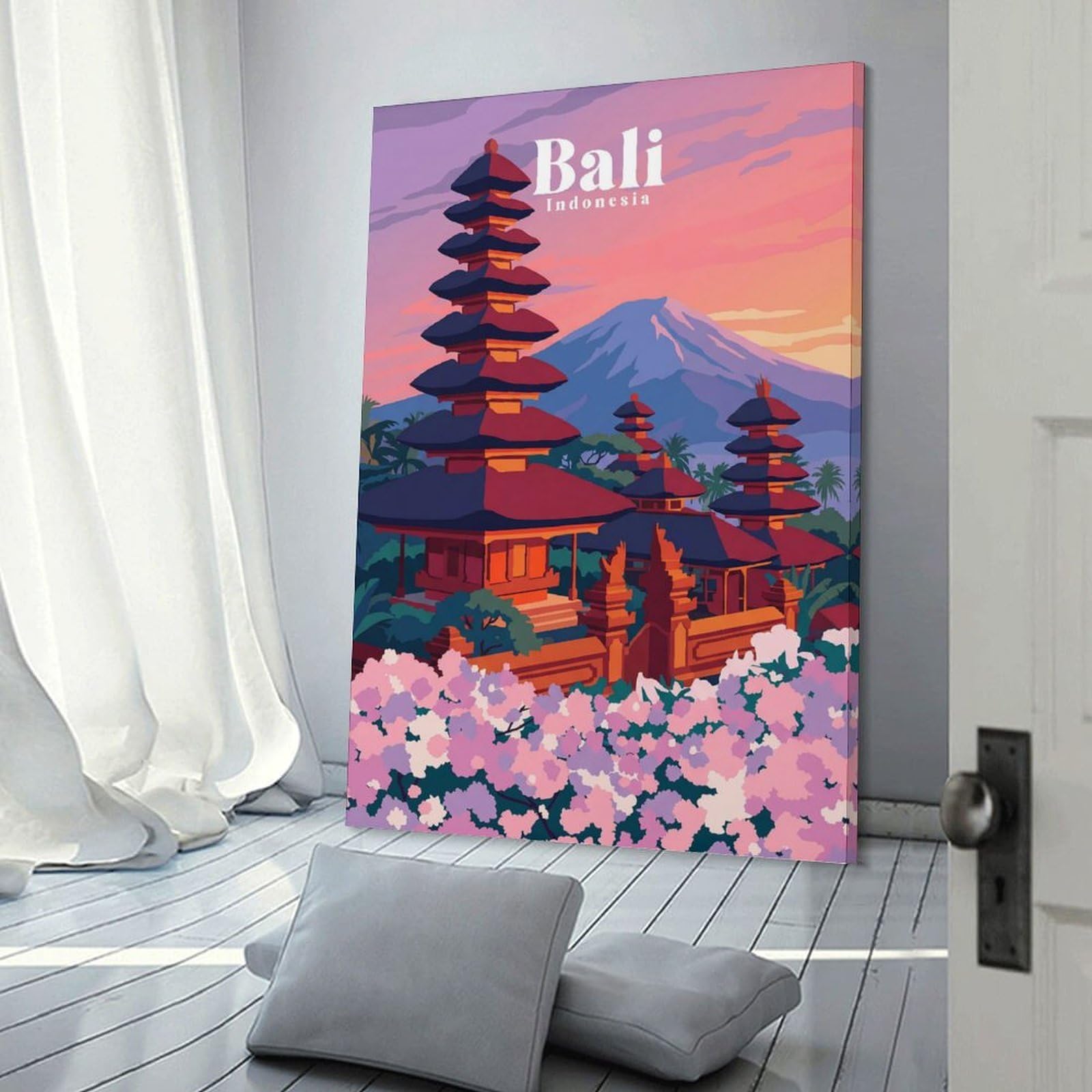 Junmoney Frame-Style-2-1 Decorative Wall Artwork Bali Indonesia, 08X12inch(20X30cm), For Sofa Walls, Lounge Or Home Corners, Modern Wall Decor For Cosy Interiors