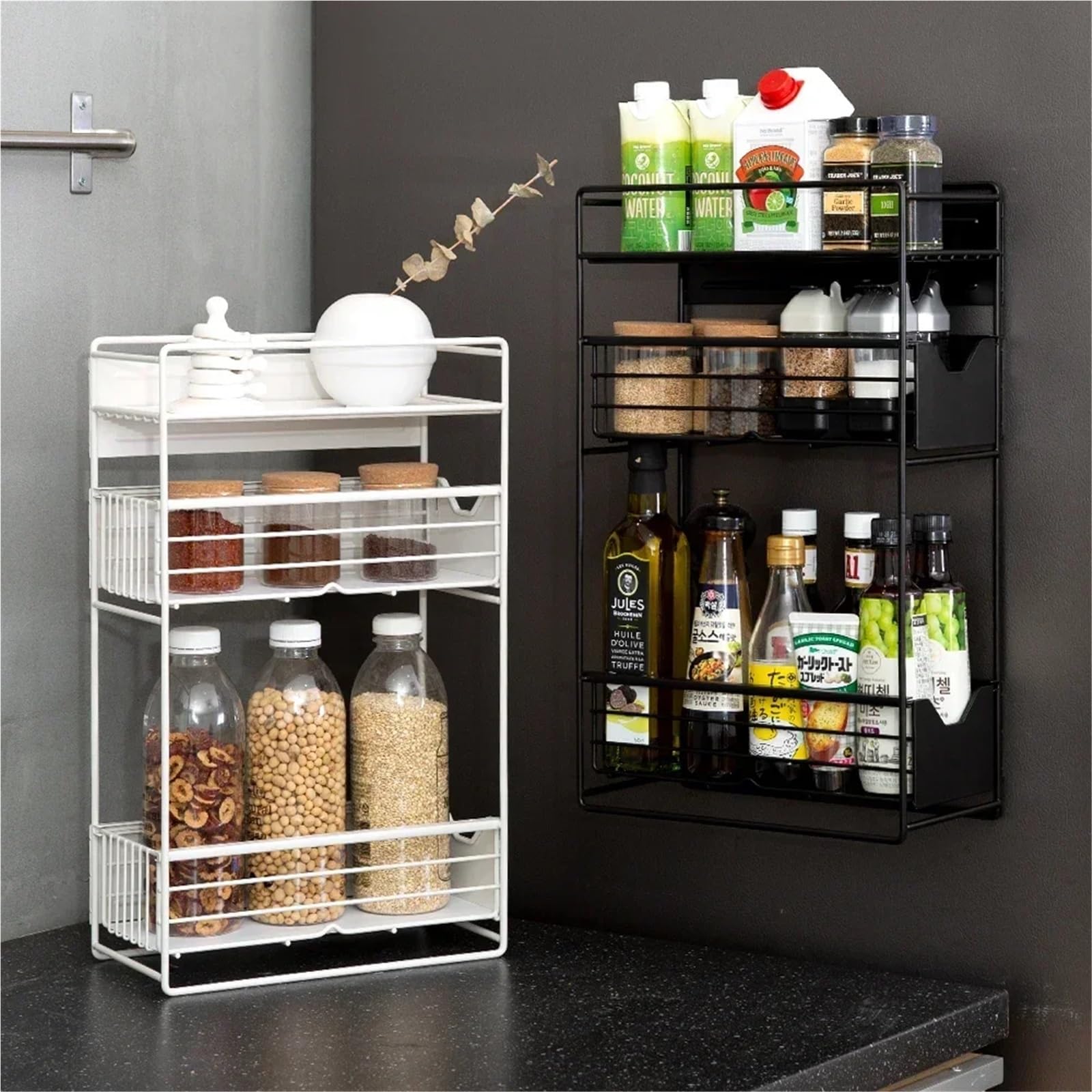 Organizador Magnético Pared Estante de almacenamiento magnético for refrigerador 2/3 niveles, estante lateral for lavadora, organizador cocina(White 3 tier)