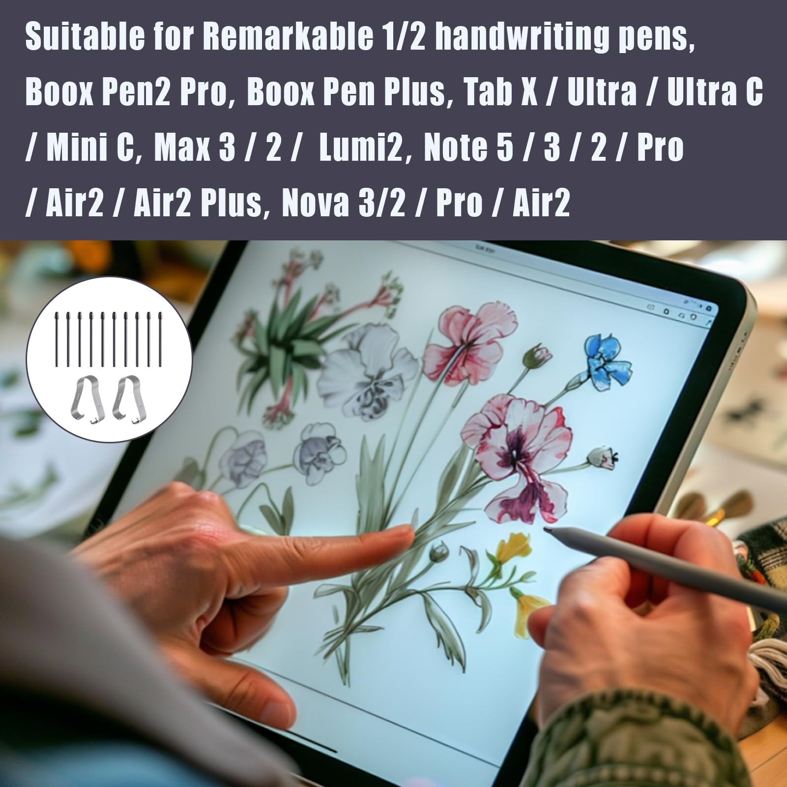 10 sztuk zapasowych końcówek do Boox, Tip, kompatybilne z Boox Max Lumi/Lumi 2, MAX 3/2, Note 5/3/2/Air 2, Nova 3/2/Pro, końcówki do kabli Remarkable 1/2, Note & Nova Series, końcówki do rysowania