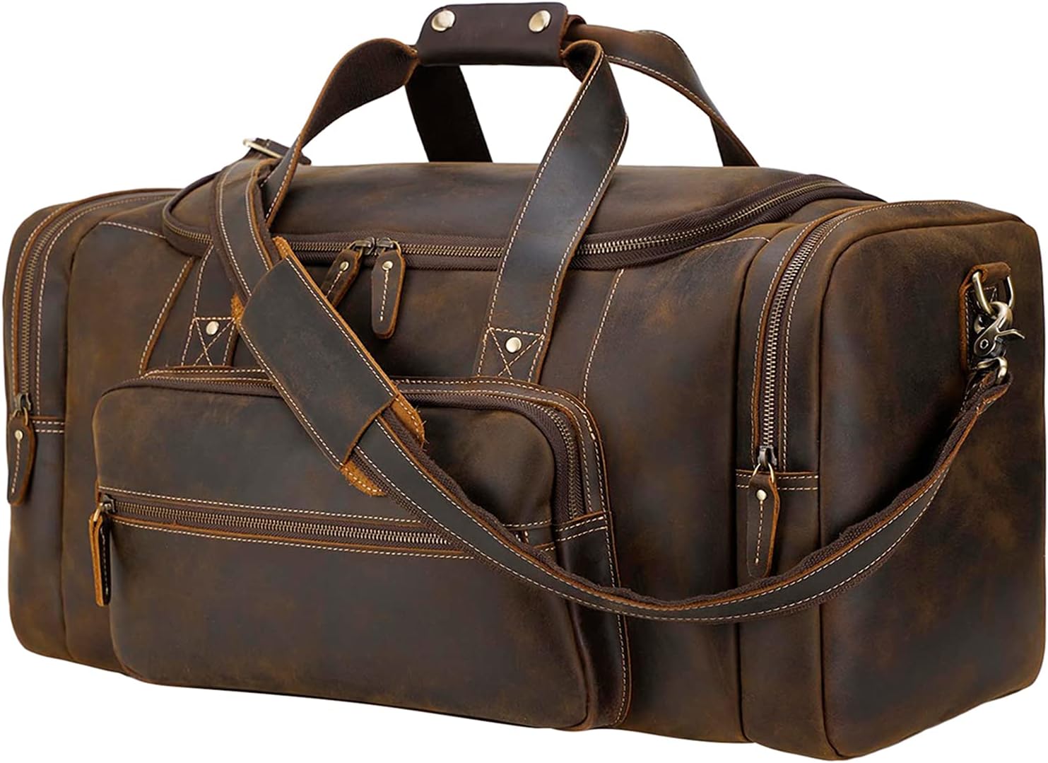 Polare 26" Full Grain Cowhide Leather Gym Duffle Weekender Overnight Travel Duffel Bag for Men