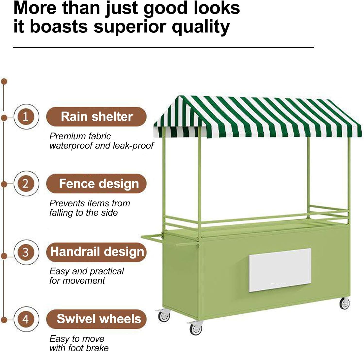 Outdoor Vendor Cart, Portable Dining Cart with Sunshade Canopy, Display Trolley with Canopy, Easy to Assemble for Parties, Birthdays, Weddings, Bar(Pink,120cm/47.2in)
