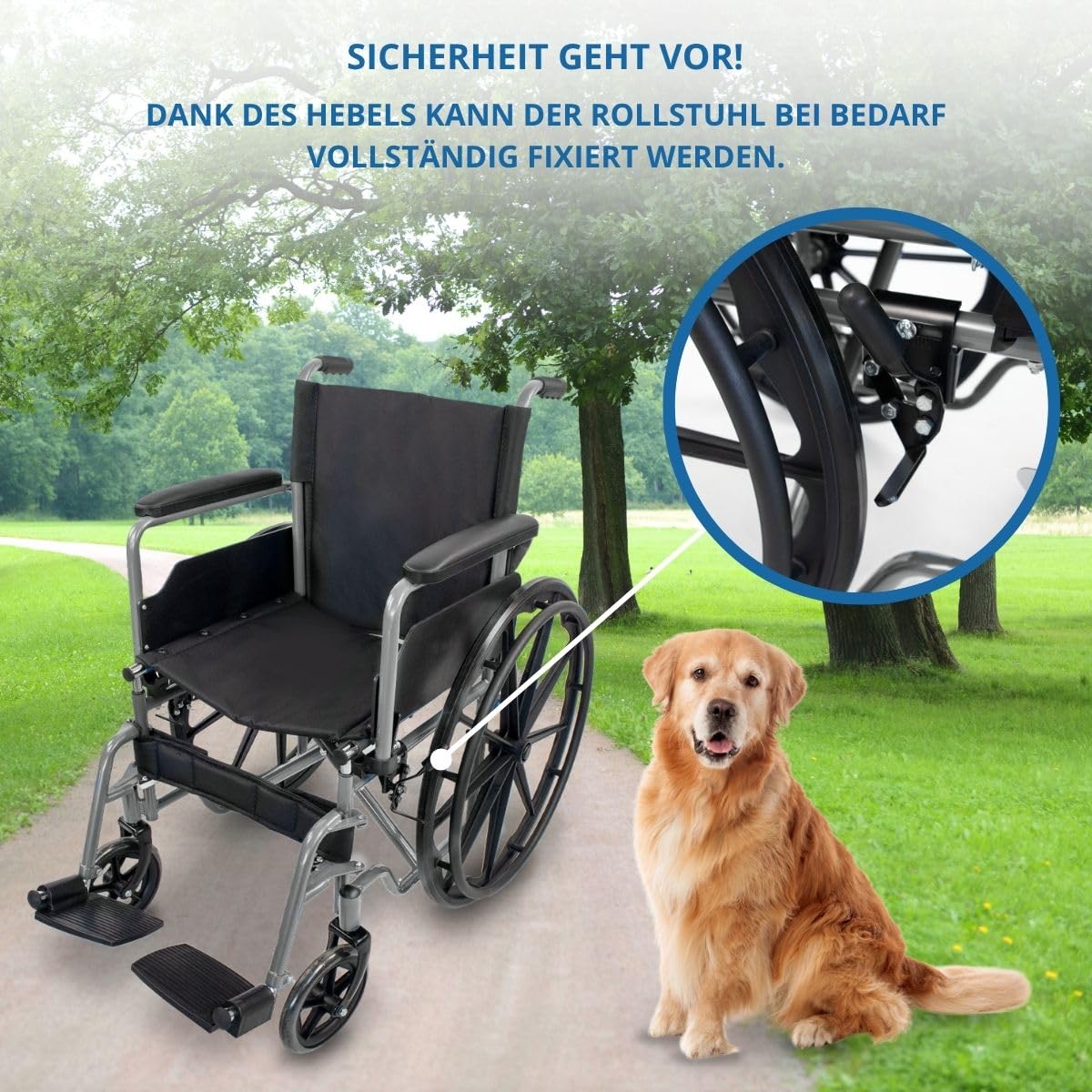 Mobiclinic®, Rollstuhl faltbar, Selbstfahrend, Schnellspanner-rollen auf knopfdruck, Robust, Sitzbreite 46 cm, Klappbare fußstütze und armlehnen, Bremshebel, Reifen 24 ", Für behinderte, Marsella